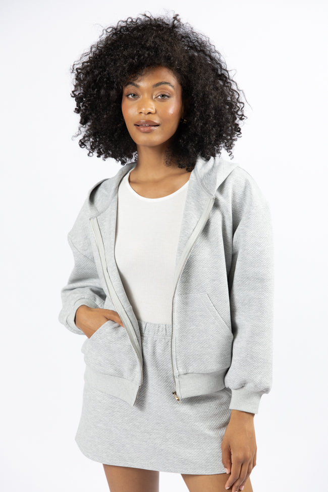 Have It My Way Grey Textured Knit Zip Up Hooded Sweatshirt - Cozy Pullover for Casual Wear, Street Style & Outdoor Activities