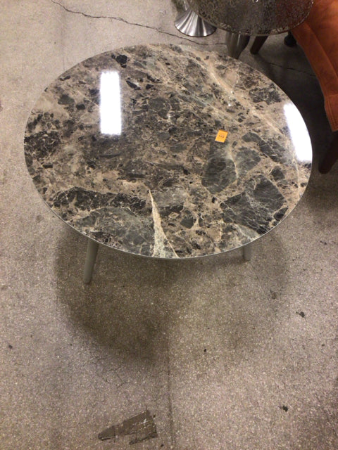 Modern Grey Faux Stone End Table - Nightstand, Living Room Accent Table, Bedside Table for Small Spaces - Perfect for Apartments, Dorms & Home Decor