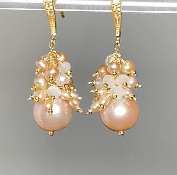 Blush Pink Edison Pearl Cluster Earrings - 14K Gold Filled Dangle Earrings for Women | Perfect for Weddings, Parties & Special Occasions