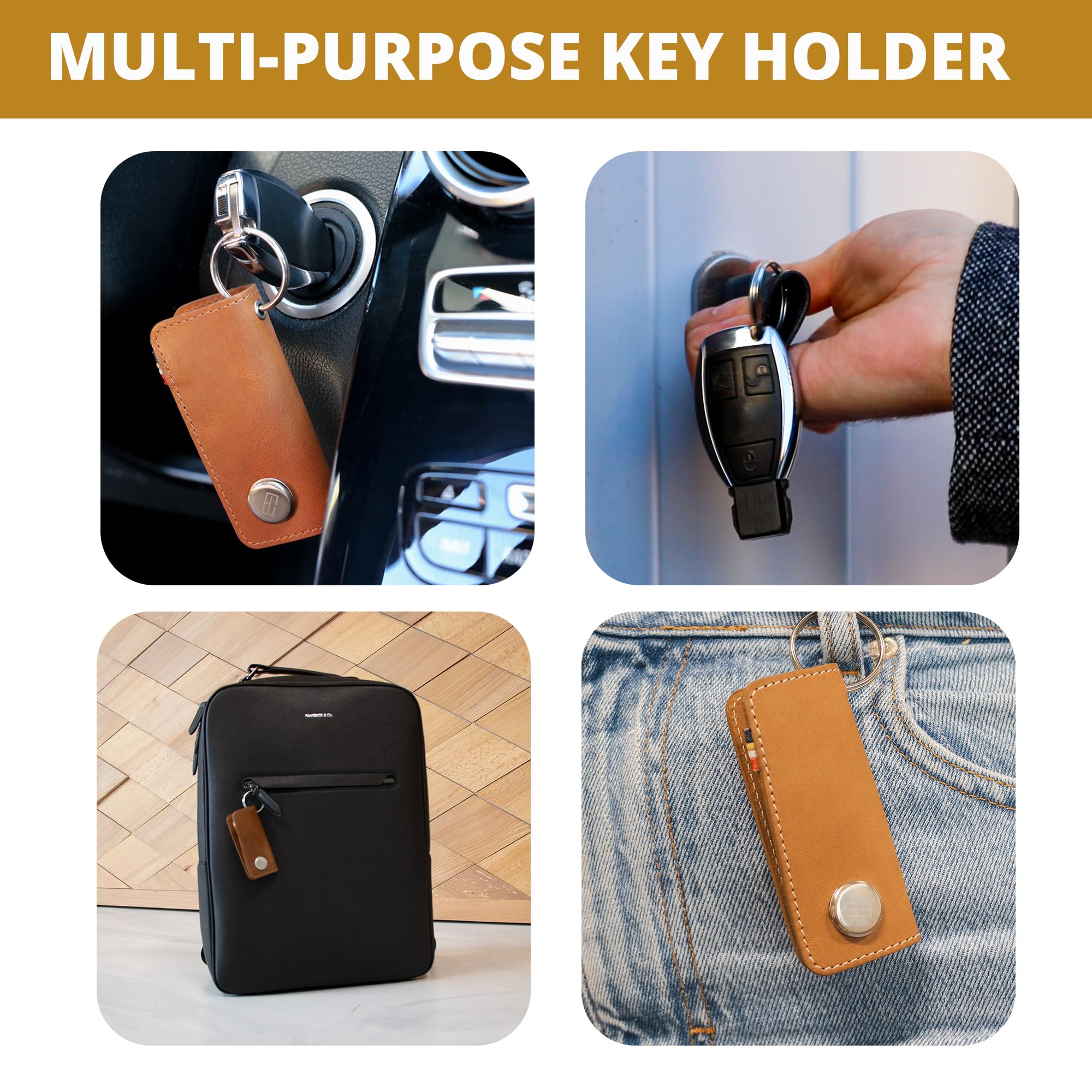 GARZINI Genuine Leather Key Organizer - Compact Key Holder with Keychain for Up to 7 Keys | Car Key Holder | Perfect for Home, Office & Travel Organization