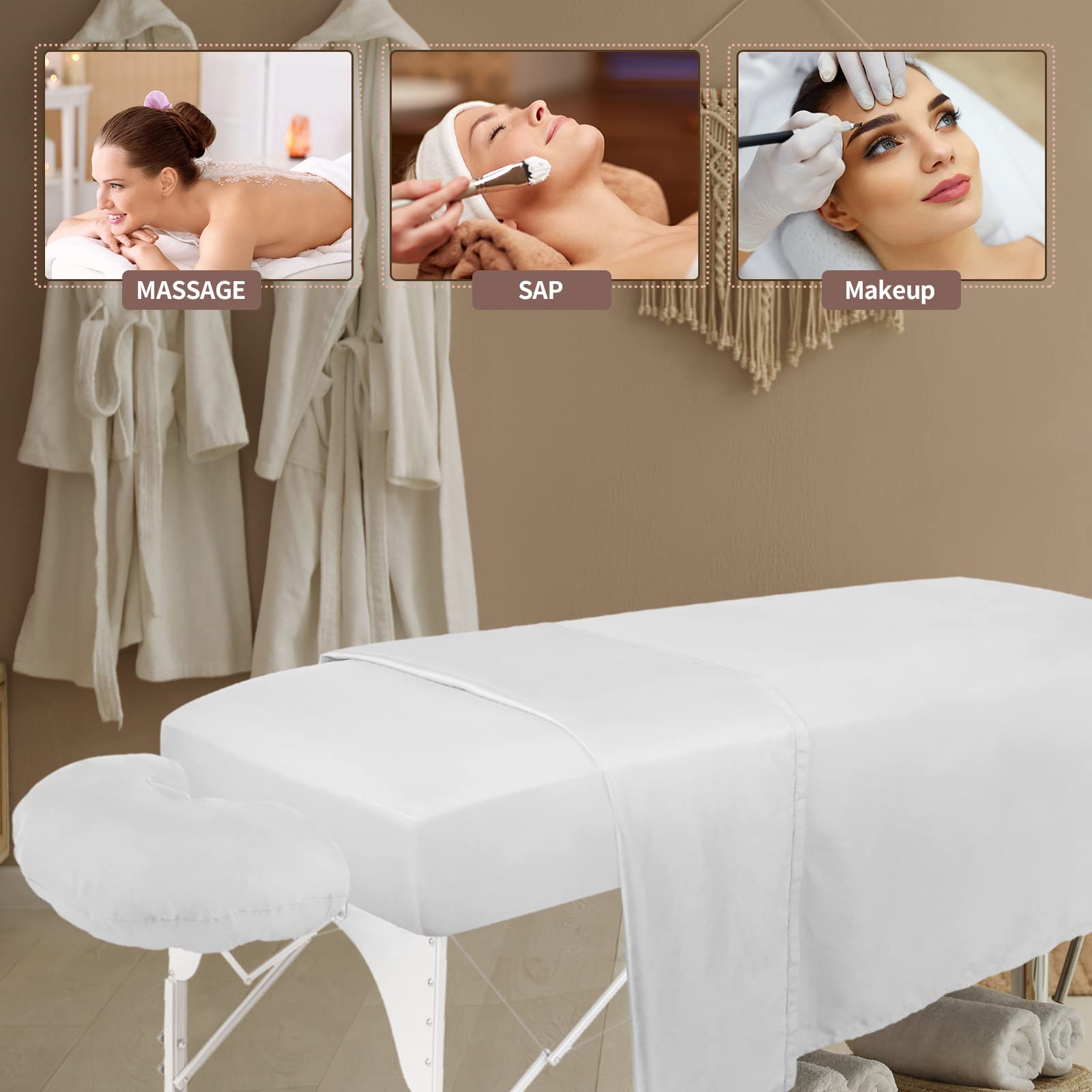 Oudain 4-Pack 3-Piece Soft Microfiber Massage Table Sheet Set - Includes Flat Sheet, Fitted Sheet & Face Rest Cover (White) | Professional Spa, Massage Therapy & Salon Essentials