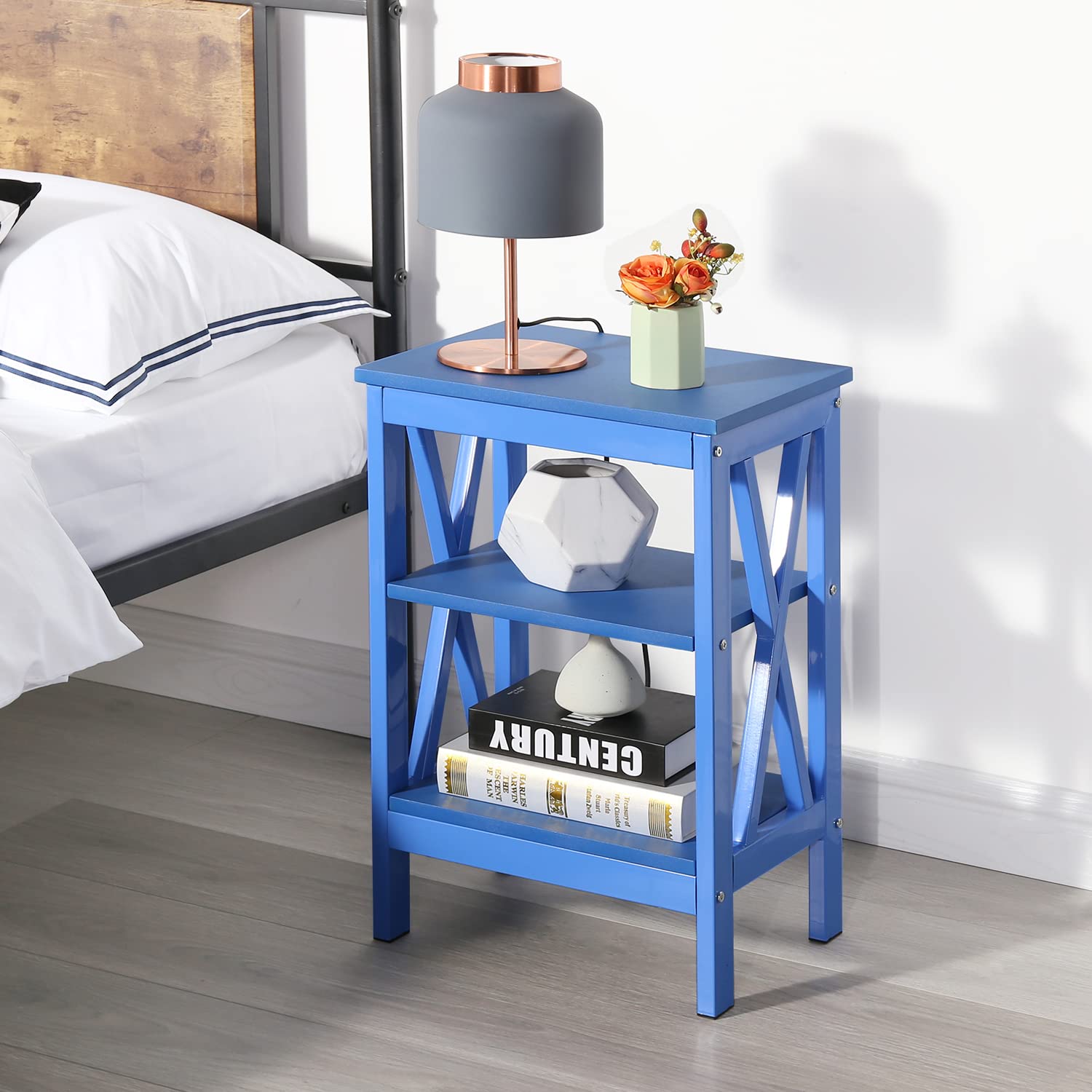 VECELO Modern Nightstand with Storage Shelf - X-Design Bedside Table for Bedroom & Living Room - Compact End Table with Drawer for Small Spaces - Perfect for Storing Books, Lamps & Bedroom Essentials