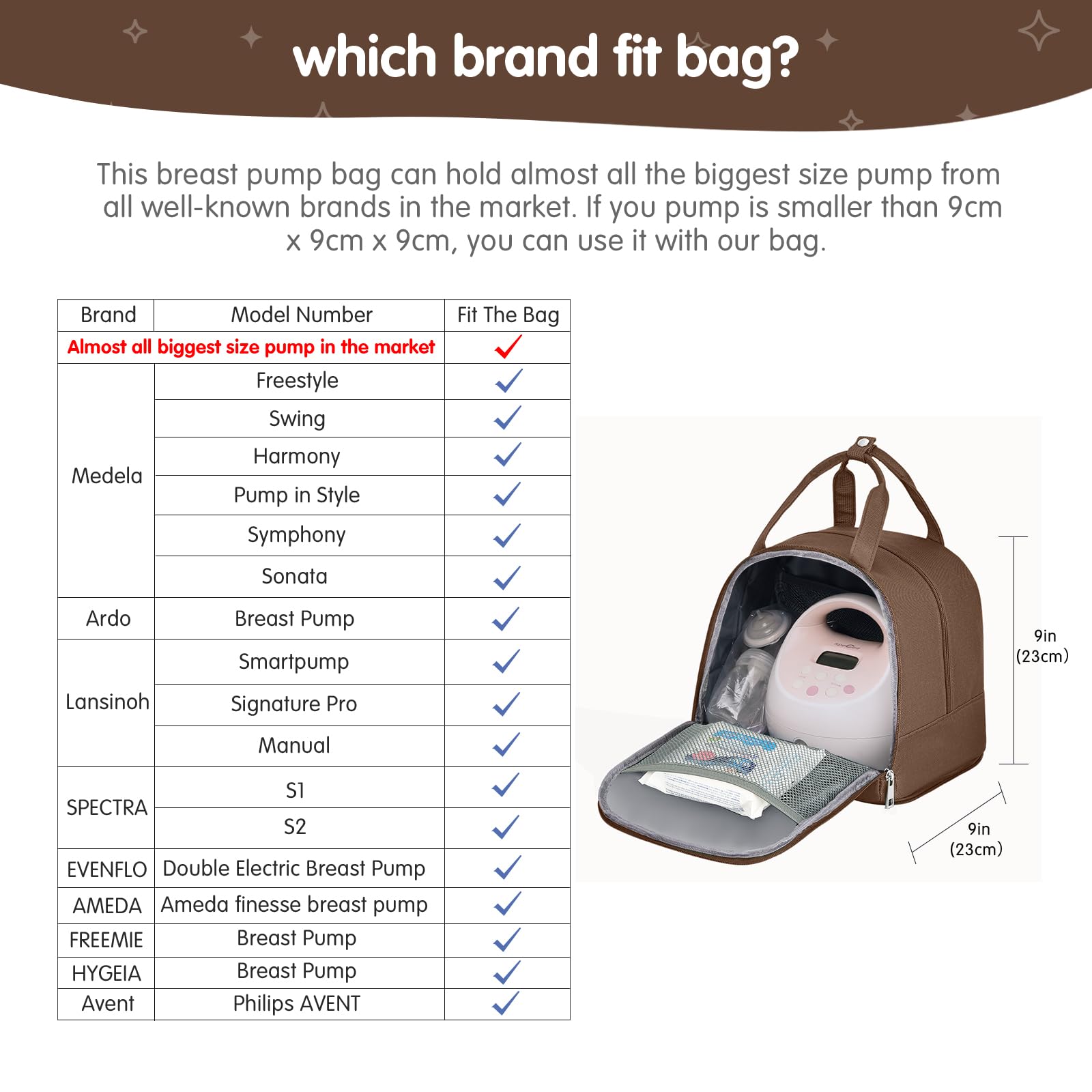 DERJUNSTAR Breast Pump Backpack - Insulated Breast Pump Bag for Nursing Moms, Hands-Free Pumping Bag with Cooler Compartment (Brown) - Perfect for Work, Travel & On-the-Go Pumping