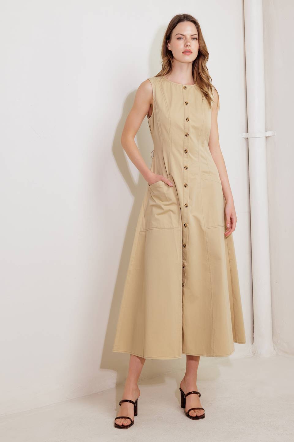 MAISIE MIDI DRESS in Beige - Elegant Casual Summer Dress for Women | Perfect for Beach Vacations, Brunch Dates & Office Wear