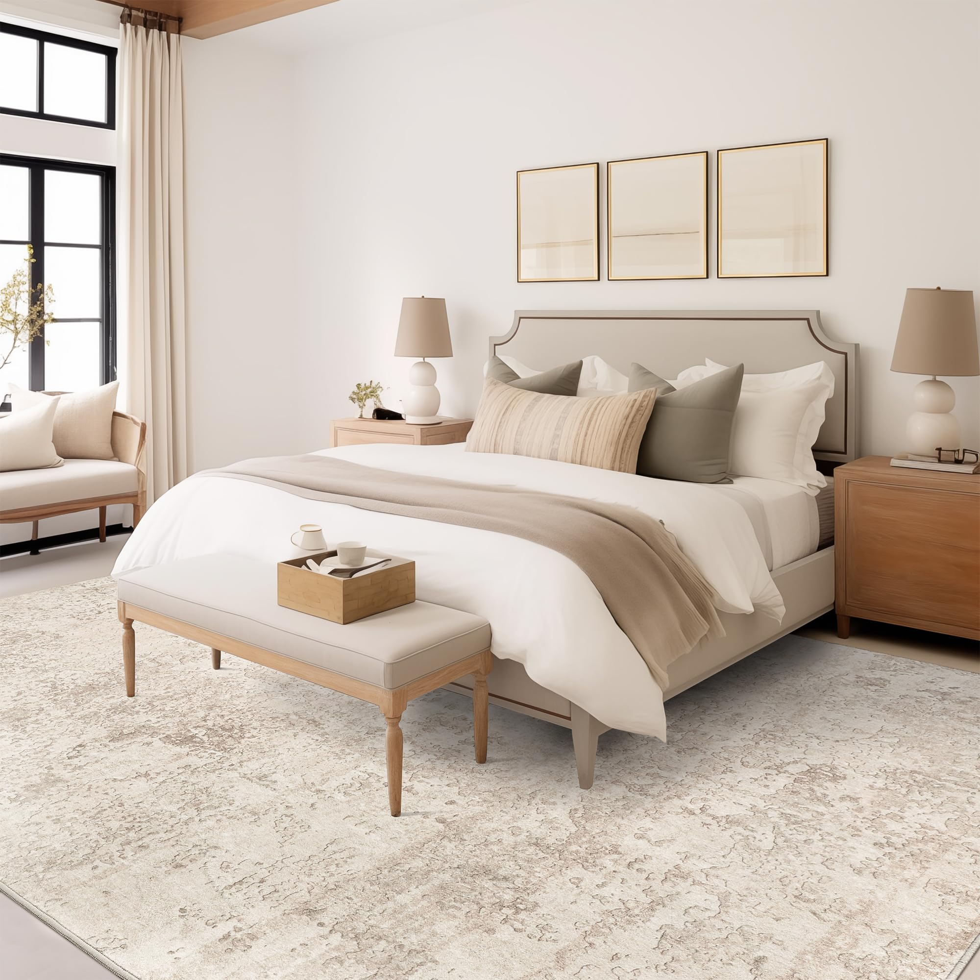 Art&Tuft Washable 8x10 Rug with Anti-Slip Backing - Abstract Design Stain Resistant Living Room Rug - Foldable Machine Washable Area Rug (TPR53-Beige, 8'x10') - Perfect for Home Decor, Bedroom, Dorm & Office Spaces