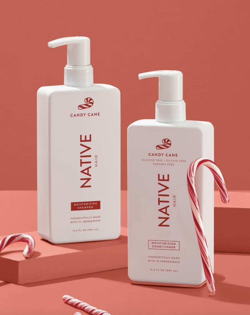 **Natural Shampoo and Conditioner Set - Sulfate Free, Paraben Free, Dye Free with Clean Ingredients | 16.5 oz (Candy Cane, Moisturizing) | Gentle Hair Care for Dry & Damaged Hair - Perfect for Daily Use & Holiday Gifts**