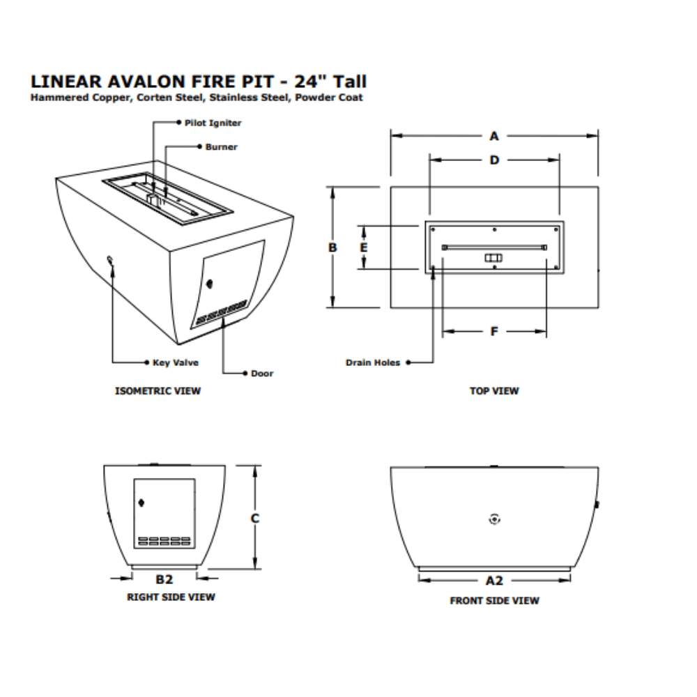 Avalon 15-Inch Tall Linear Metal Outdoor Fire Pit - Modern Backyard Fireplace for Patio, Garden, and Camping Gatherings