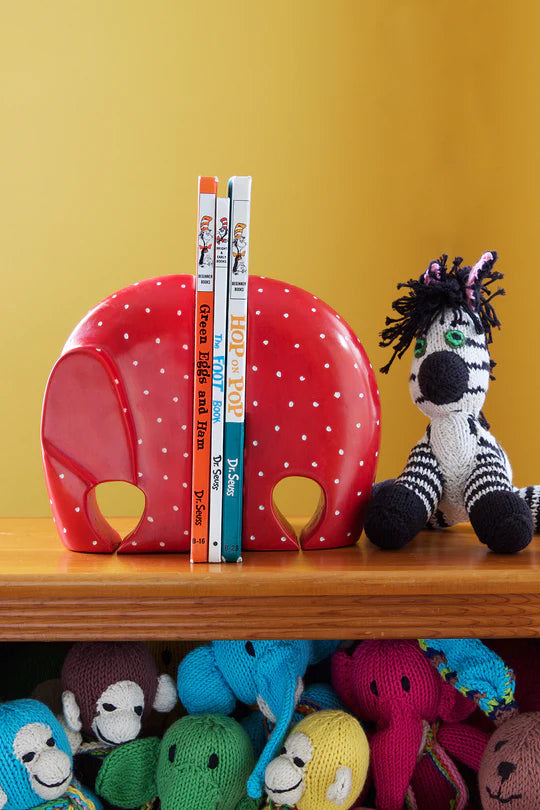 Stylish Red Polka Dot Soapstone Elephant Bookends - Handmade Decorative Book Holders for Home Office & Bookshelf Organization - Perfect Gift for Elephant Lovers