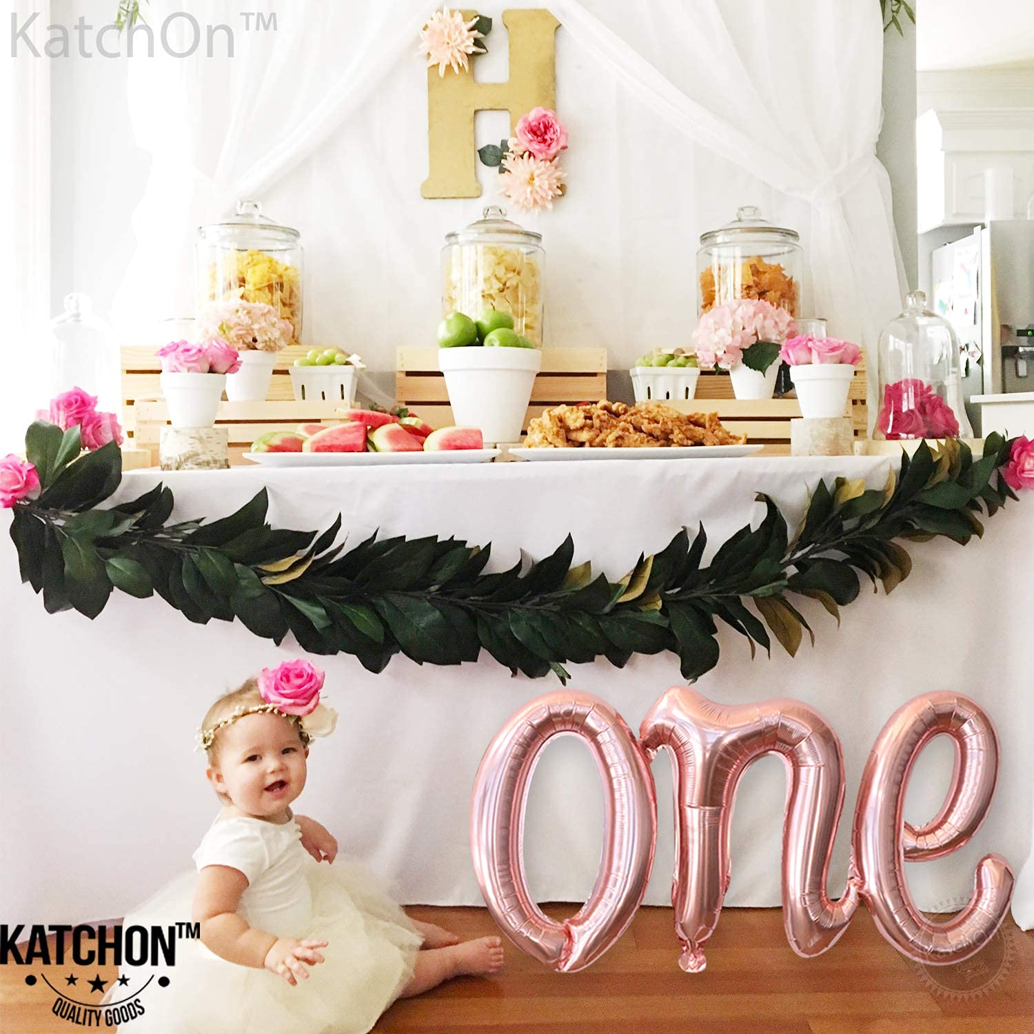 KatchOn 20 Inch Rose Gold 'One' Foil Balloon Letters - First Birthday Decorations for Girls | Sweet Peach Themed Party Supplies | Perfect for 1st Birthday Parties, Baby Showers & Gender Reveals