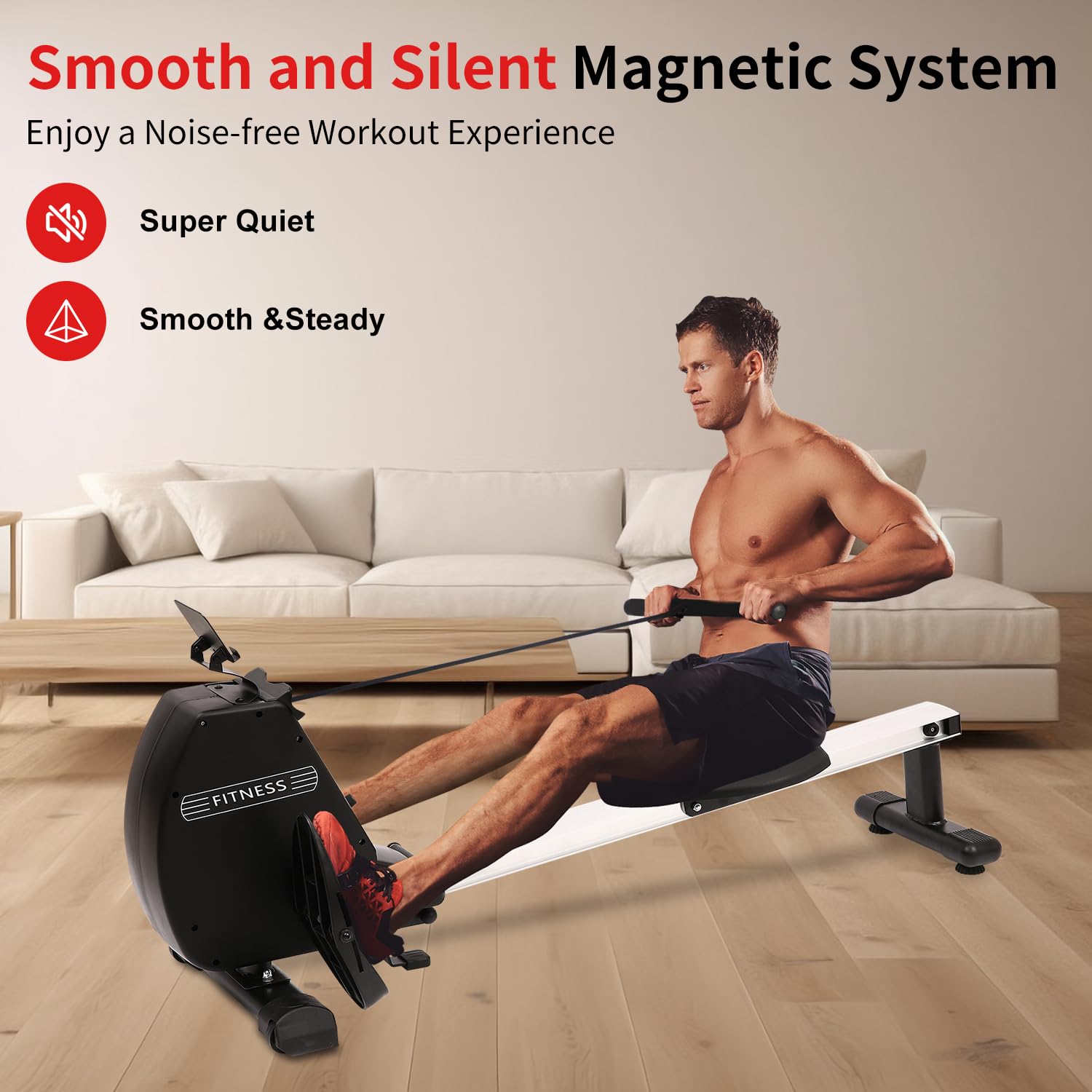 Premium Magnetic Rowing Machine for Home - 350 LB Weight Capacity, 8-Level Quiet Resistance, Tablet Holder & Comfortable Seat Cushion - Perfect for Home Gym, Cardio Workouts & Full-Body Training
