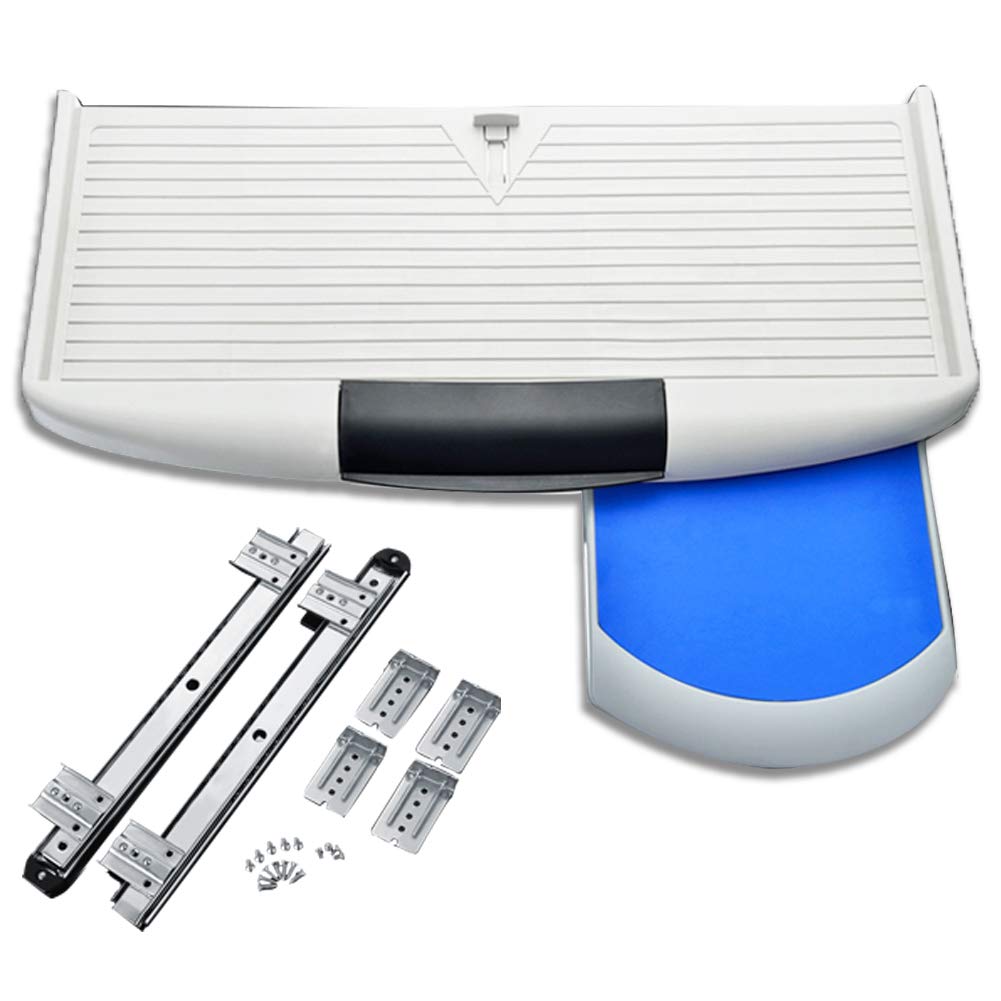 WUK Under Desk Keyboard Tray - Adjustable Sliding Platform with Mount Clamp for Computer Keyboard & Mouse (55x27cm/21.6x10.6in) - Perfect for Home Office, Gaming Setup & Workspace Organization