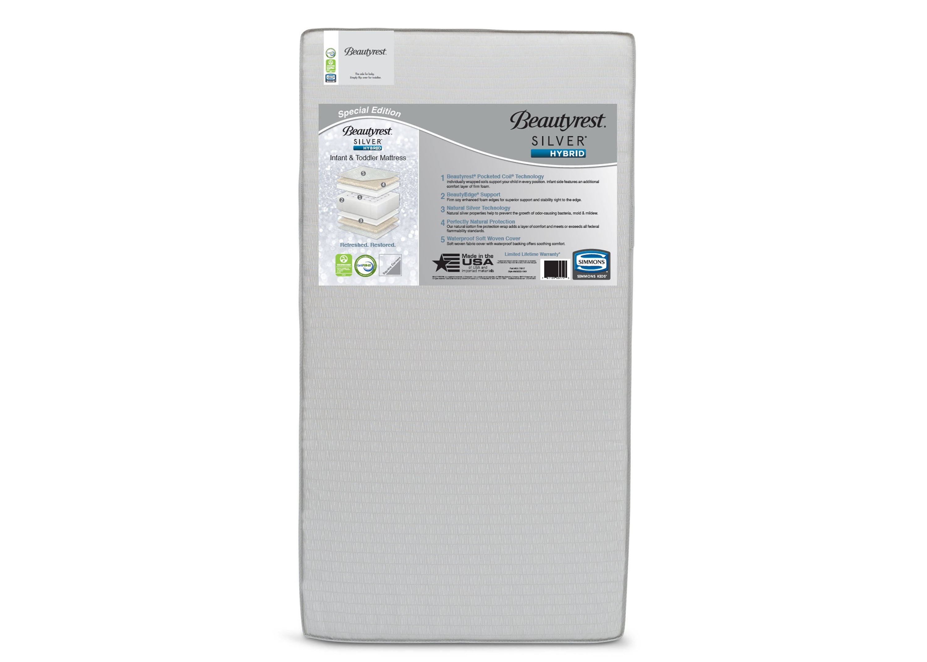 Beautyrest Silver Special Edition Hybrid Crib & Toddler Mattress - Breathable, Waterproof & Hypoallergenic for Baby's Safe Sleep | Nursery & Daycare Use