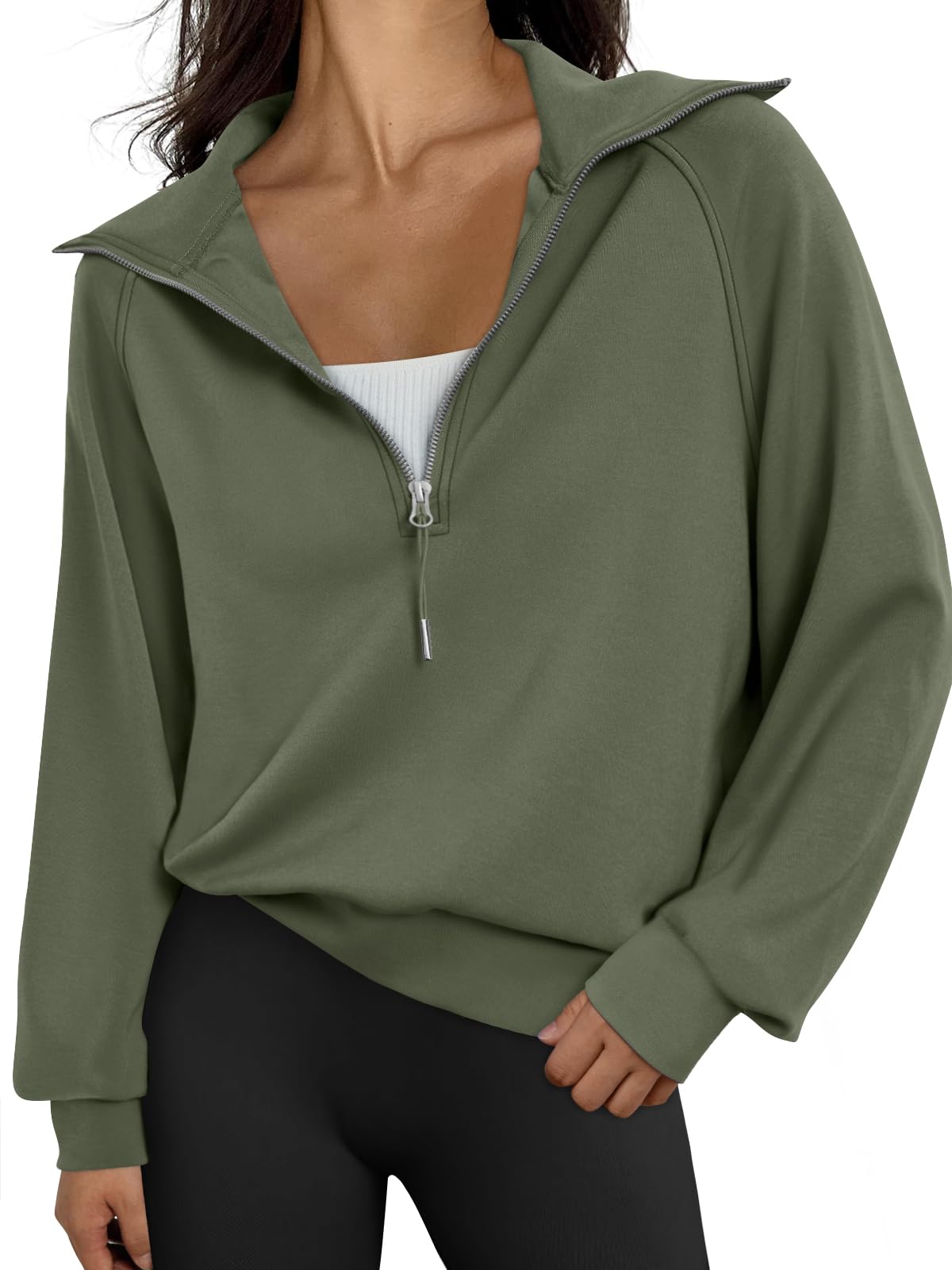 Trendy Queen Women's Oversized Half Zip Pullover Sweatshirt - Long Sleeve Quarter Zip Hoodie for Teen Girls | Y2K Fashion | Cozy Fall & Winter Wear for Casual Outfits, College Campus, and Street Style