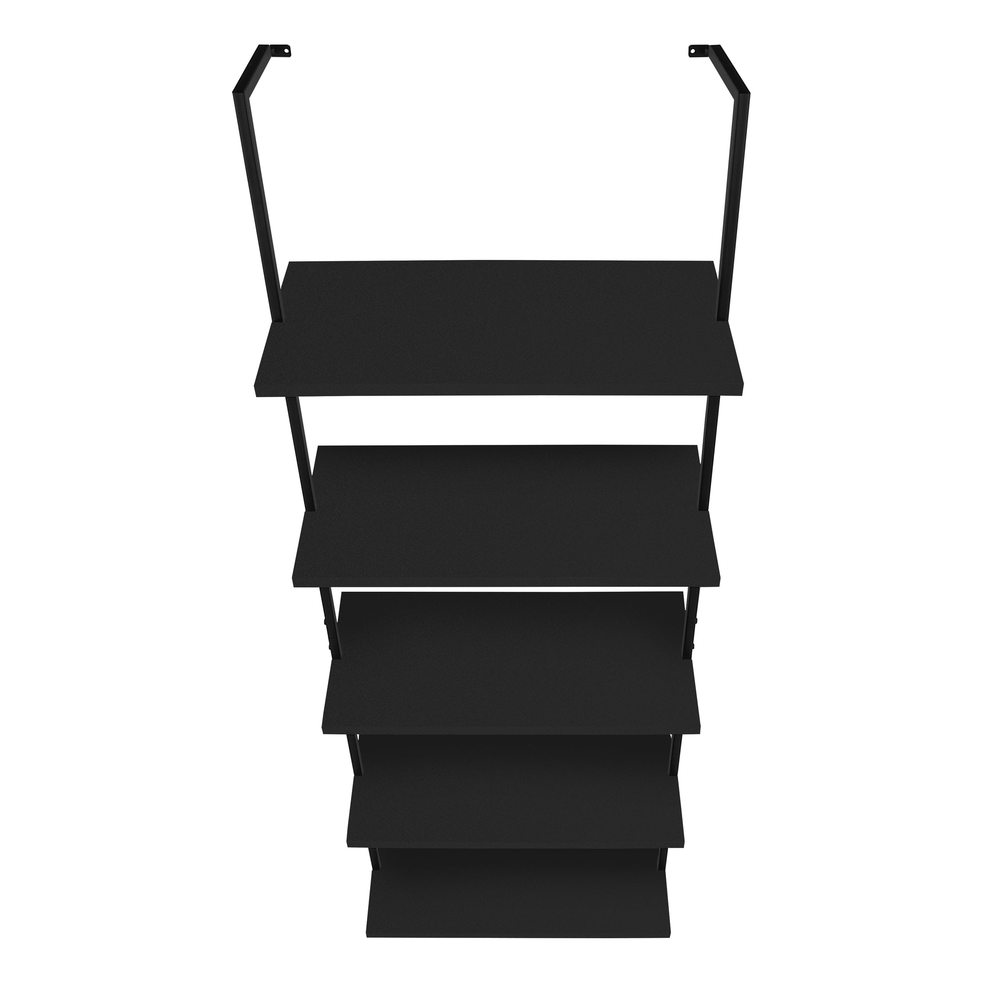 72 Inch Black Metal Ladder Bookcase - Modern Industrial Style Bookshelf for Living Room, Office, or Bedroom Storage
