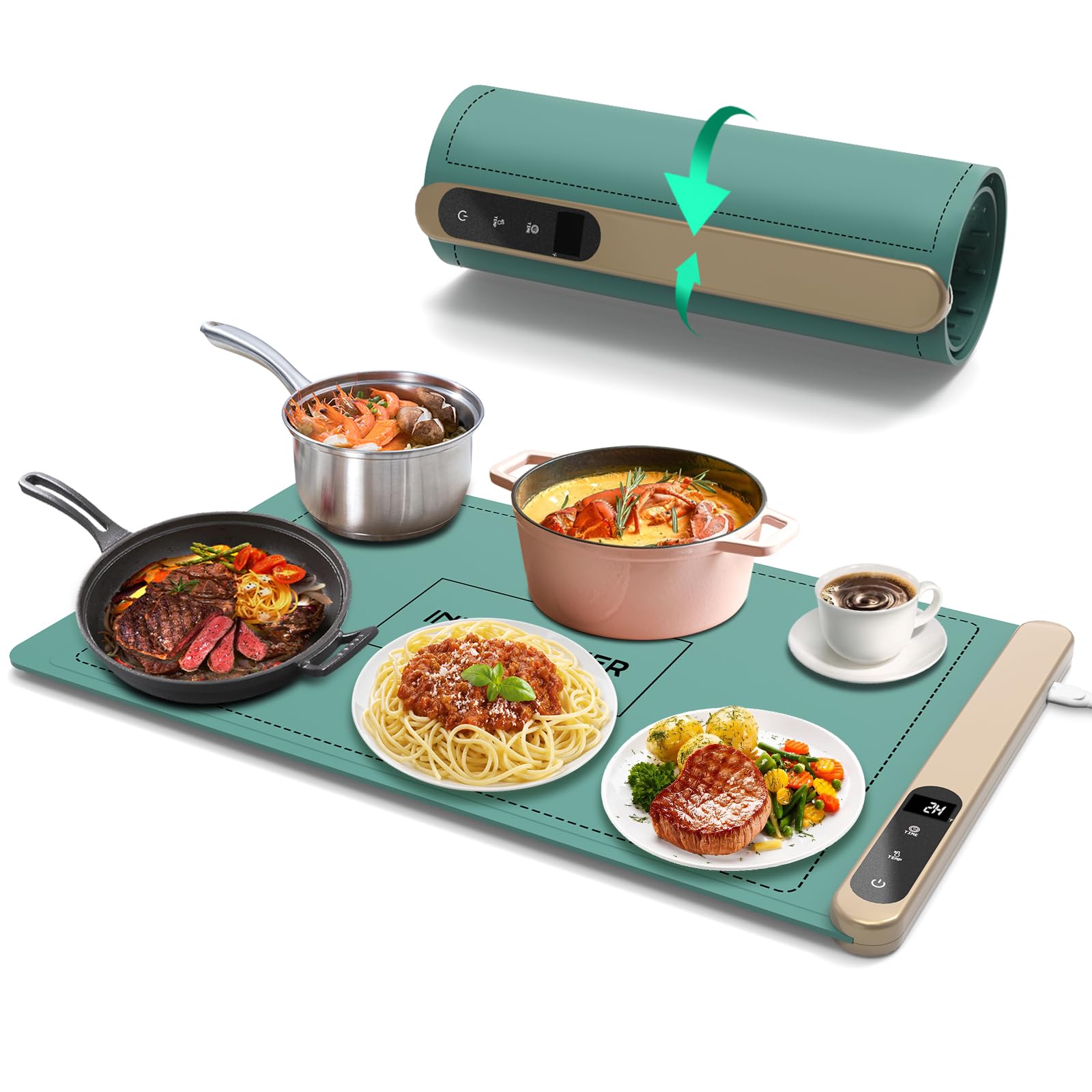 Premium Graphene Food Warming Mat - 500W Fast Heating, Adjustable Temperature Control, Food-Grade Silicone Surface - Perfect for Parties, Family Gatherings, Office Lunches & Travel Use