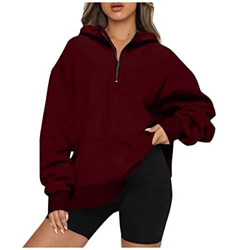 Rikbuig Women's Oversized Quarter Zip Fleece Pullover Sweater | Cozy Winter Casual Sweatshirt for Teens & Young Adults | Perfect for School, Lounge & Outdoor Activities