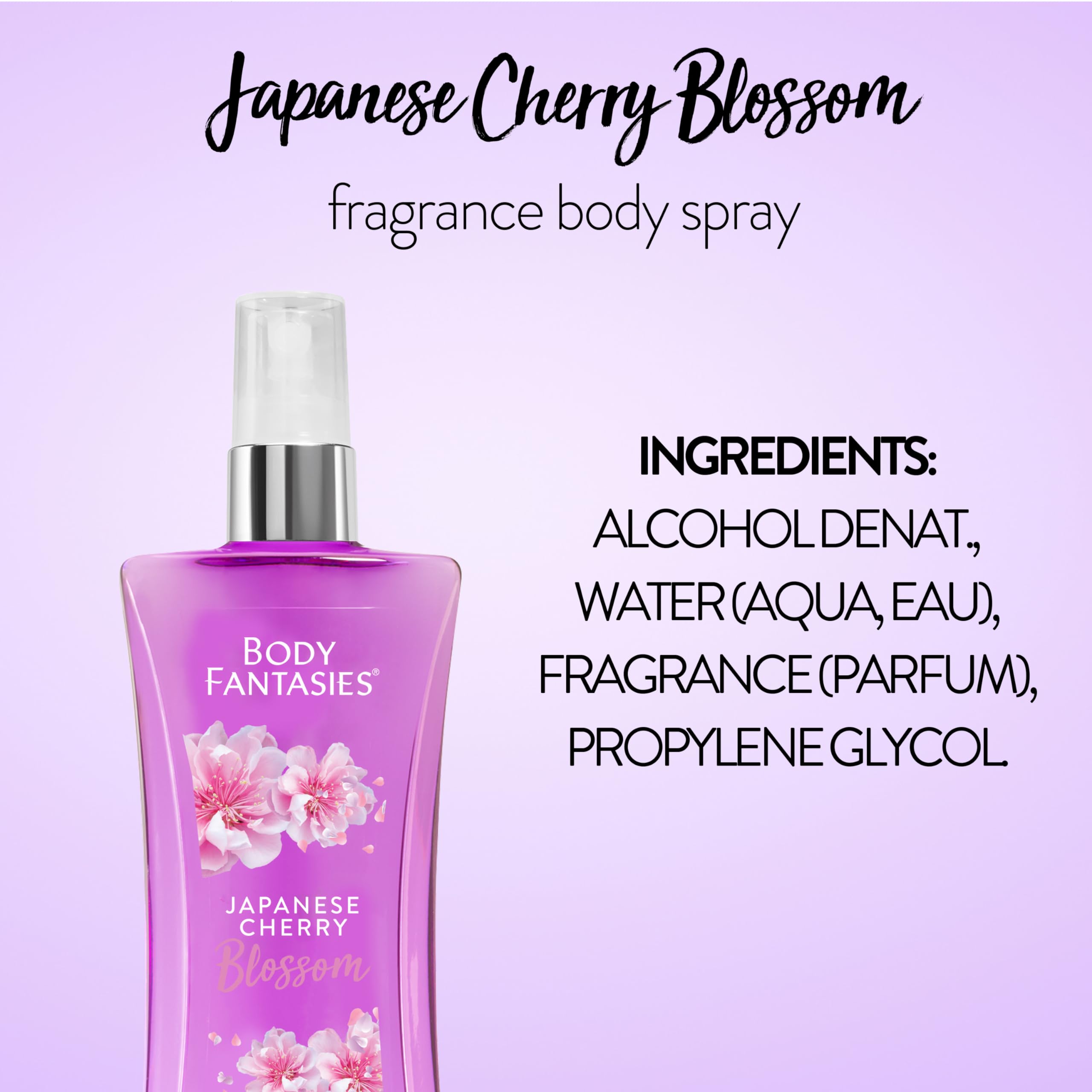 Body Fantasies Japanese Cherry Blossom Fragrance Body Spray - 8 fl oz (2 Pack) | Floral Perfume Mist for Women, Long-Lasting Fresh Scent | Perfect for Daily Use, Work, Gym & Date Night