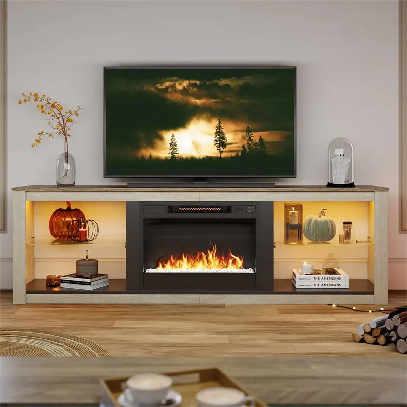 Bestier Modern Electric Fireplace TV Stand for 75 Inch TVs - Stylish Entertainment Center with Heater for Living Room, Bedroom & Home Theater