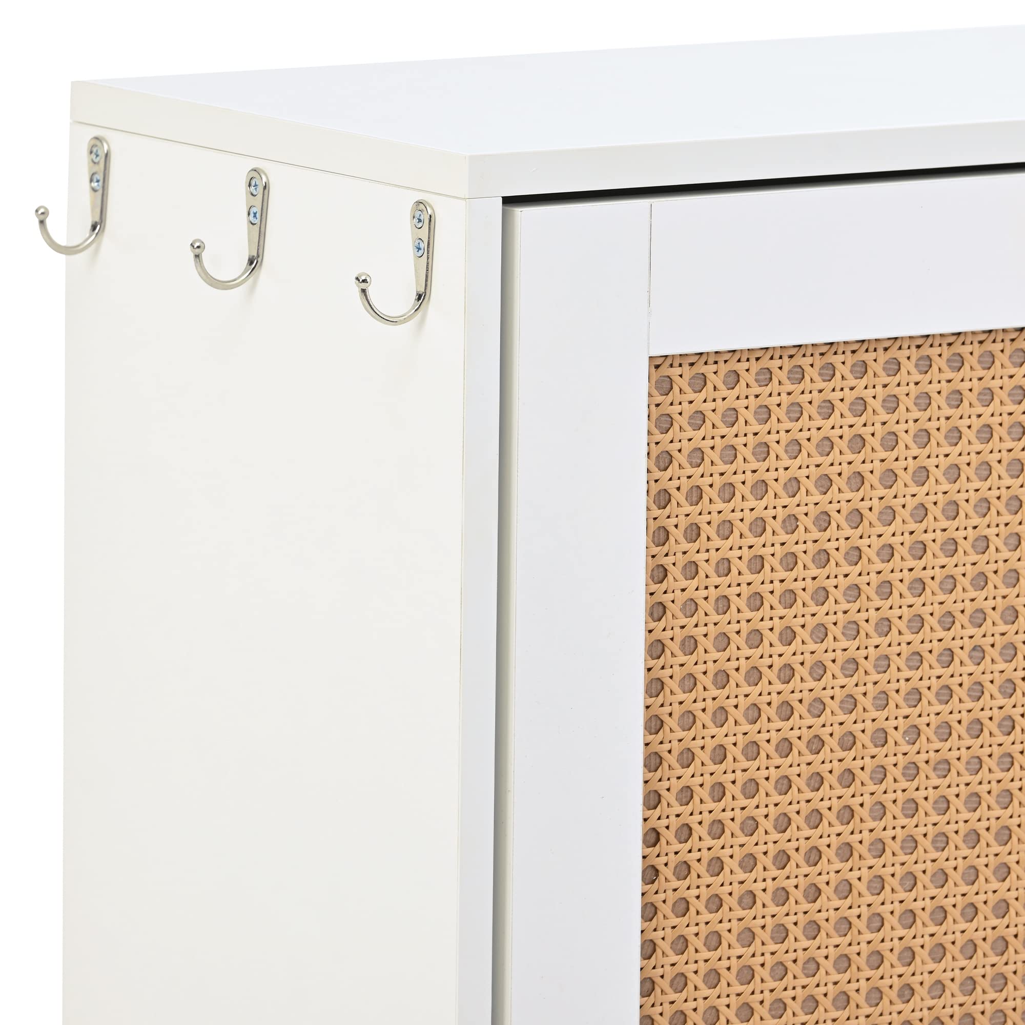 Boho Style Rattan Shoe Cabinet with 4 Flip Drawers - 2-Tier Shoe Storage Organizer with Large Capacity | Free Standing Shoe Rack for Entryway, Hallway, Bedroom & Closet (White/Boho) - Perfect for Small Spaces & Home Organization