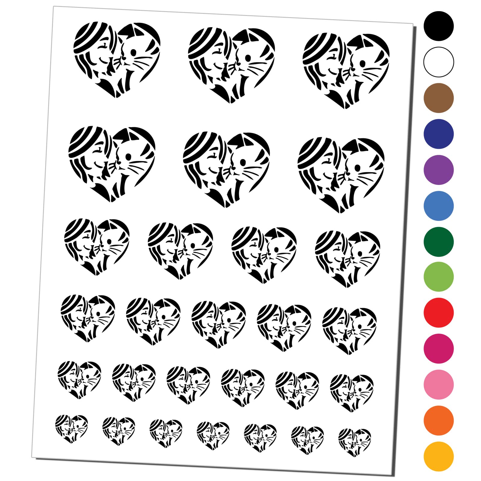 Waterproof Temporary Tattoo Set - Heart with Cat & Kitten Design for Women | Fake Body Art Collection (Black, 1 Sheet) | Perfect for Pet Lovers, Parties & Festivals