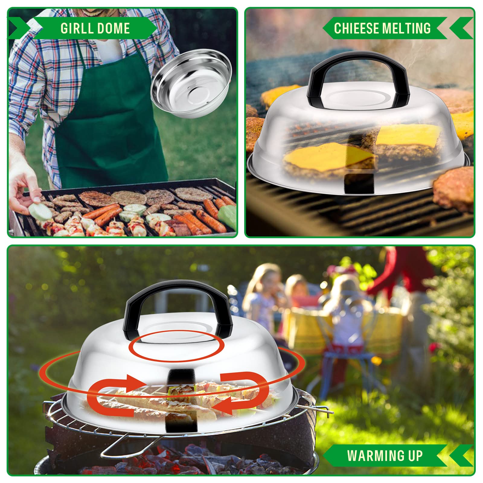 HaSteeL 9-Inch Melting Dome & 7-Inch Burger Press Set - Stainless Steel Bacon Press with Round Basting Steam Cover - Professional Griddle Accessories for Teppanyaki, Hibachi, Flat Top Grilling & BBQ - Perfect for Burgers, Melting Cheese & Pancakes - Easy to Clean & Durable