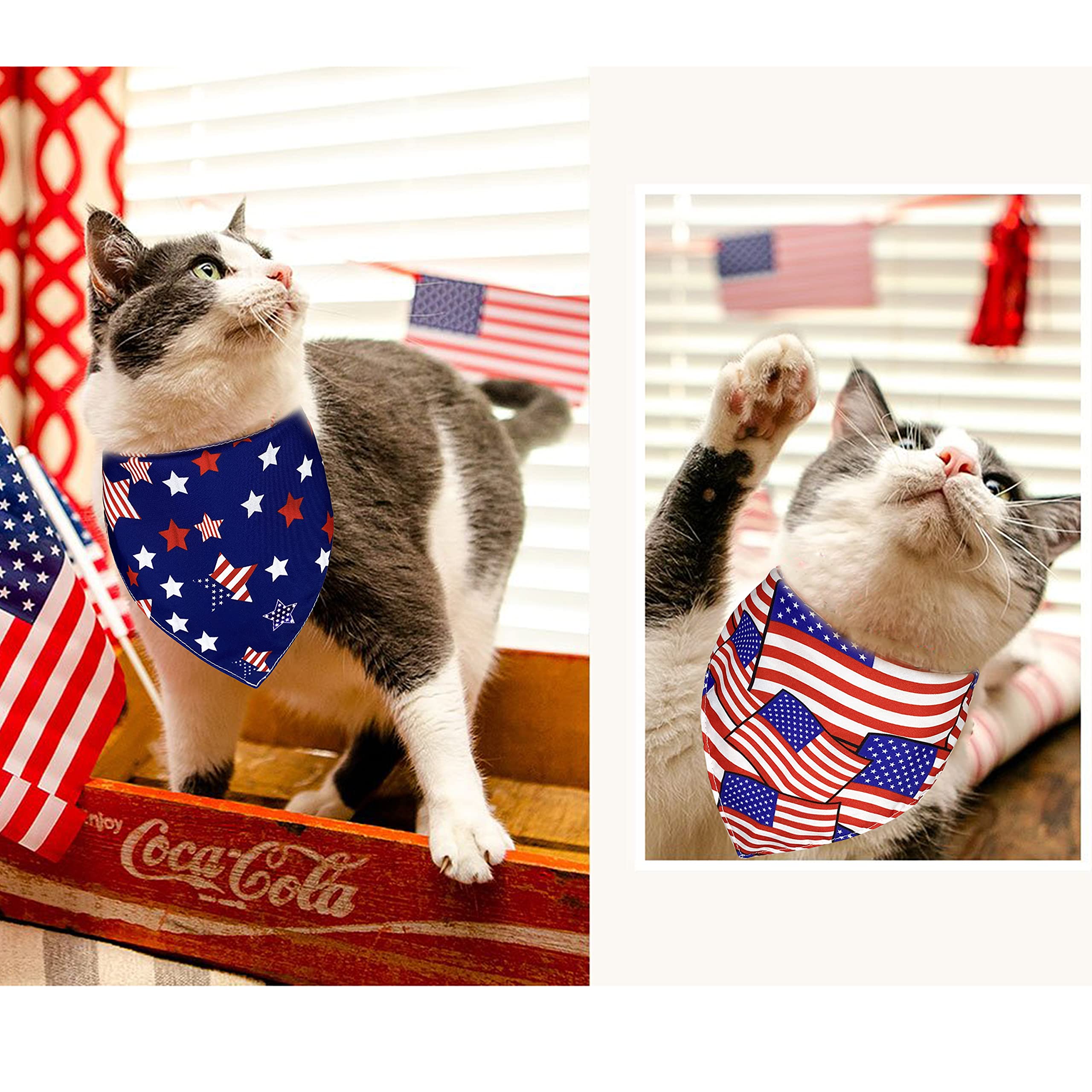 Pohshido 2 Pack Patriotic Dog Bandanas - 4th of July American Flag Pet Bandana for Small Medium Large Dogs & Cats (Freedom Stars/Old Glory) - Perfect for Independence Day Celebrations, Parades & Pet Photo Shoots