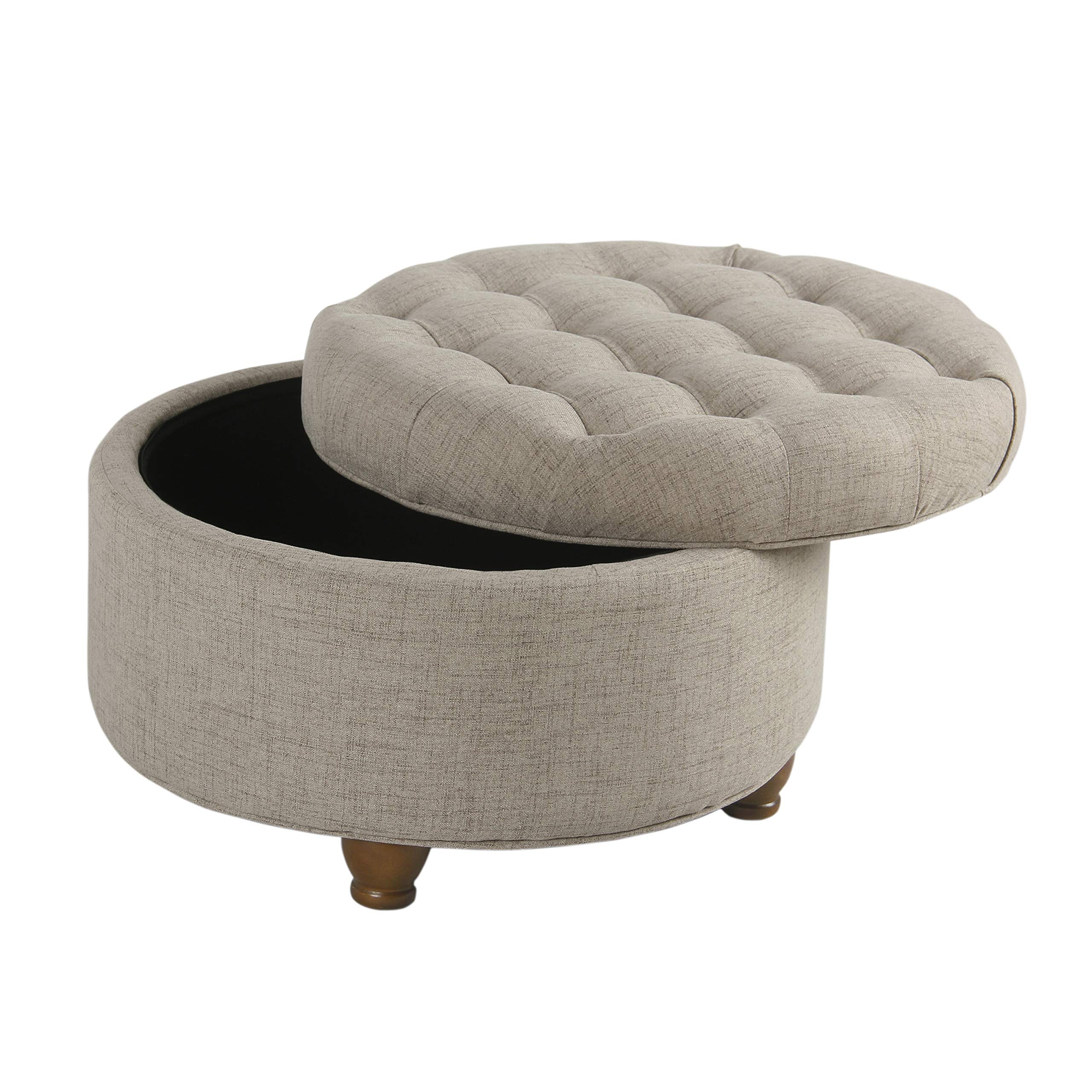 Homepop Large Round Button Tufted Woven Storage Ottoman - Stylish Home Decor for Living Room, Bedroom & Office Organization