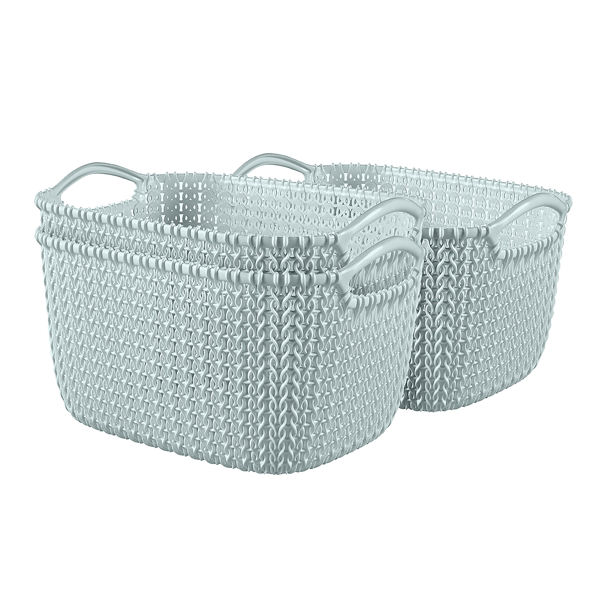 Curver Knit Effect Set of 5 Large Rectangular Storage Baskets - 19 Litres Capacity for Kitchen, Living Room, Bathroom, Bedroom & Utility - Misty Blue | Perfect for Organizing Toys, Laundry, Blankets & Home Decor