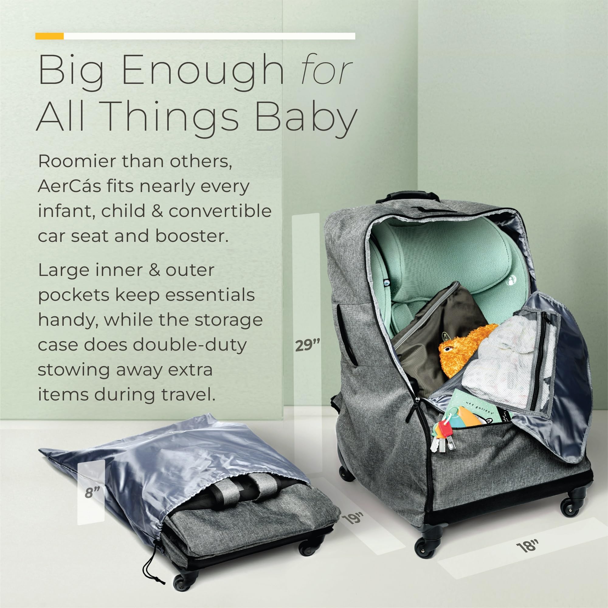 3-in-1 Wheeled Car Seat Travel Bag with Extra Storage | Padded Baby Car Seat Carrier Backpack for Airplane Travel | Perfect for Toddler Air Travel Essentials & Family Vacations