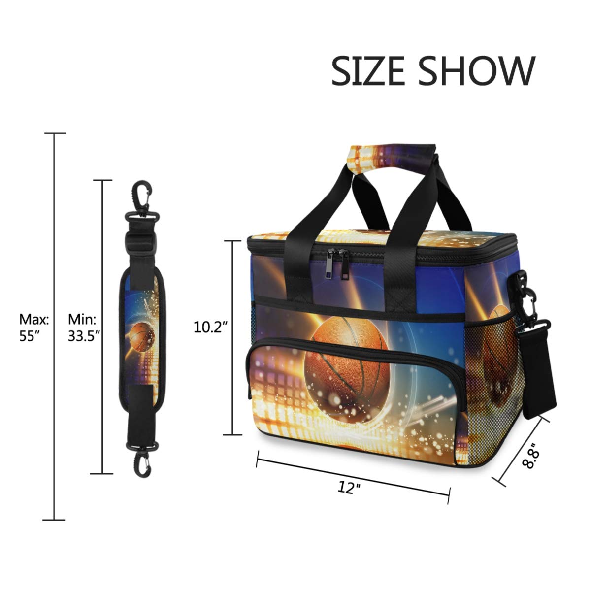 Leakproof Reusable Insulated Lunch Cooler Bag with Detachable Shoulder Strap - Perfect for School, Work, Picnic, Beach & Sports | Basketball Fan Design | Keeps Food Fresh for Hours