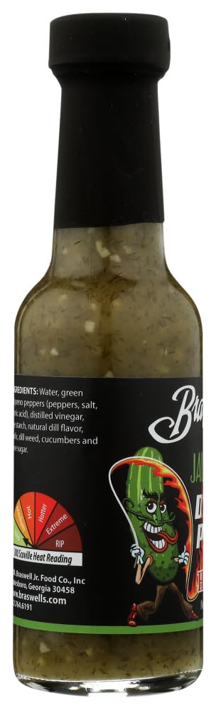 BRASWELL'S Jalapeño Dill Pickle Hot Sauce - 5 oz Bottle | Spicy & Tangy Flavor | Perfect for Burgers, Tacos, Wings & Bloody Marys