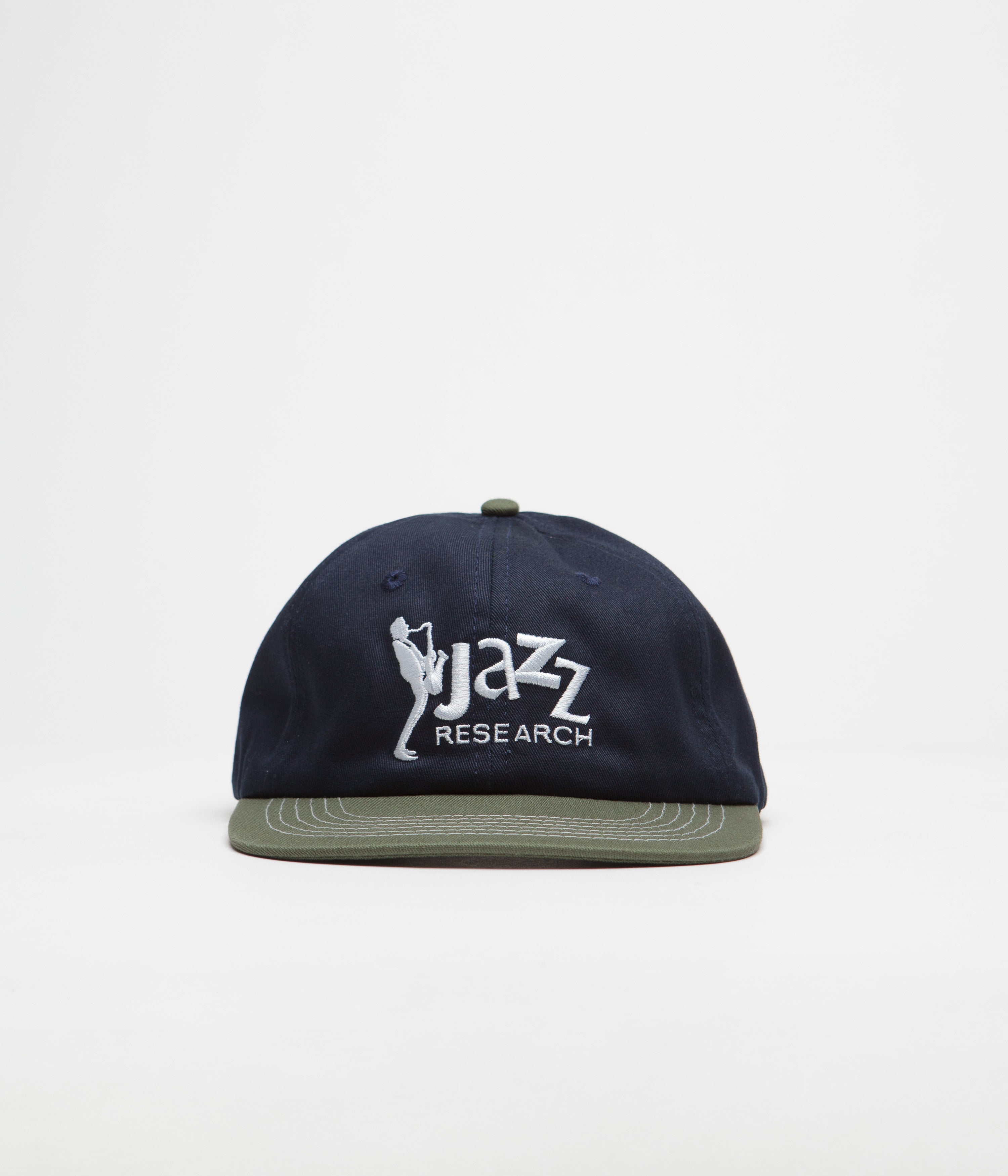 Butter Goods Jazz Research Cap - Navy & Sage Color Adjustable Dad Hat for Men & Women - Perfect for Outdoor Activities, Concerts, and Casual Wear