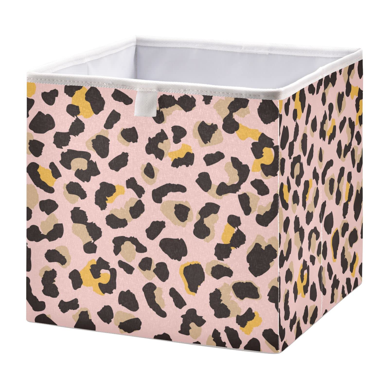 Foldable Collapsible Leopard Print Storage Baskets - 16 x 11 Inch Organizer Bins for Shelves, Closet, Pantry | Perfect for Toys, Books, Clothes & Office Supplies | Space-Saving Home Organization Solution