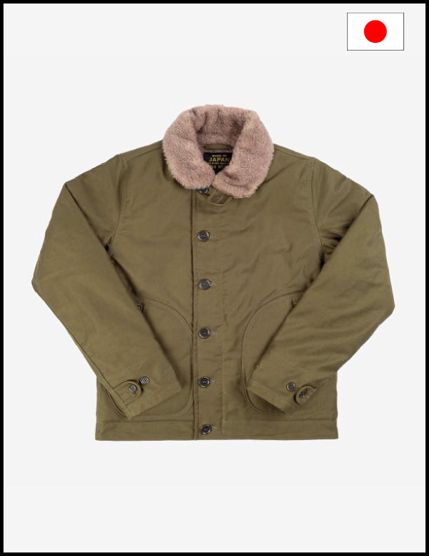 Iron Heart IHM-35 ODG Alpaca Lined Whipcord N1 Deck Jacket - Olive Green Heavyweight Winter Coat for Men | Cold Weather Workwear & Outdoor Adventure Jacket