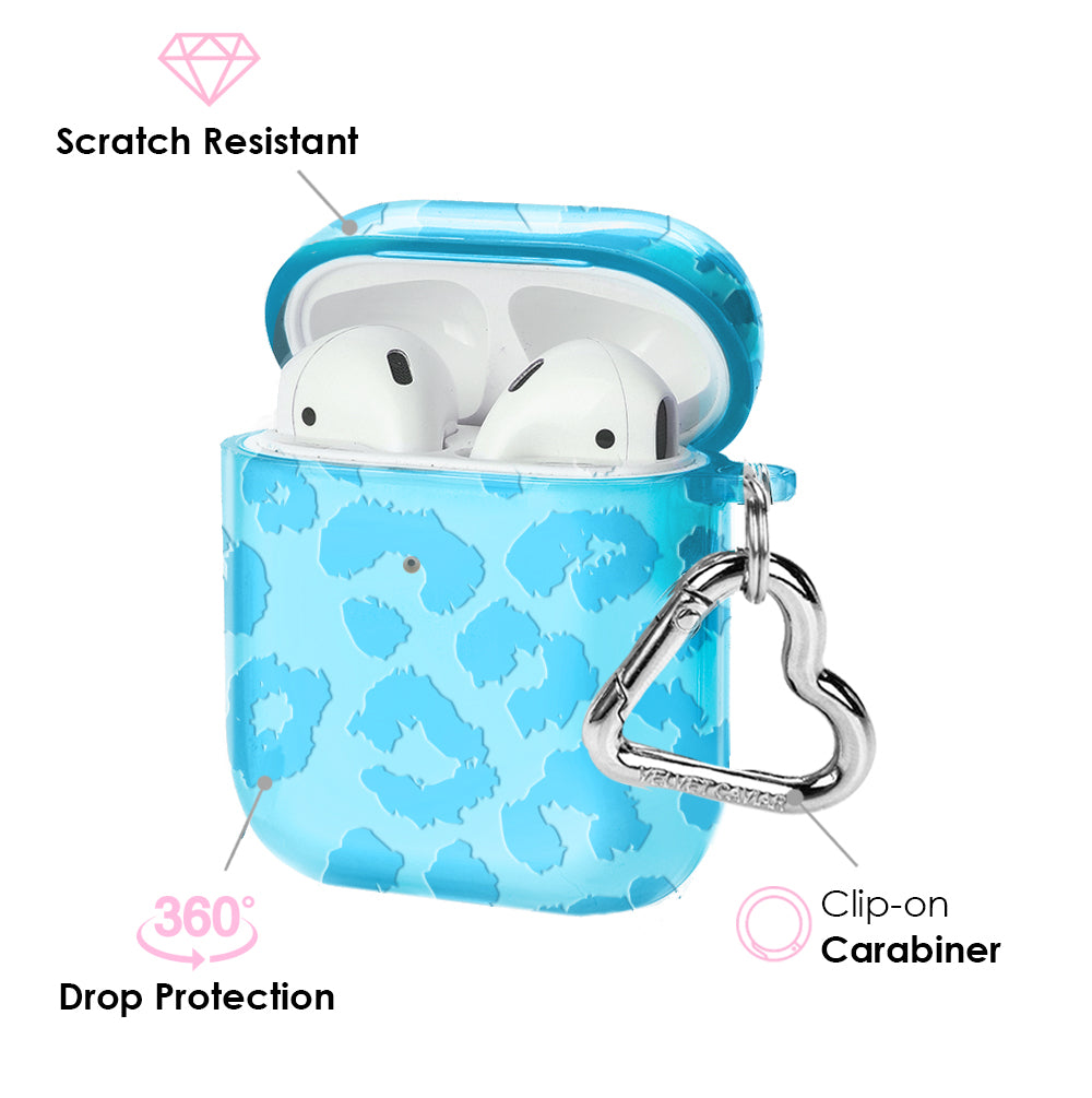 Aqua Blue Leopard Print AirPod Case - Stylish Protective Cover for Apple AirPods 1/2/3 & Pro - Perfect for Gym, Travel & Everyday Use