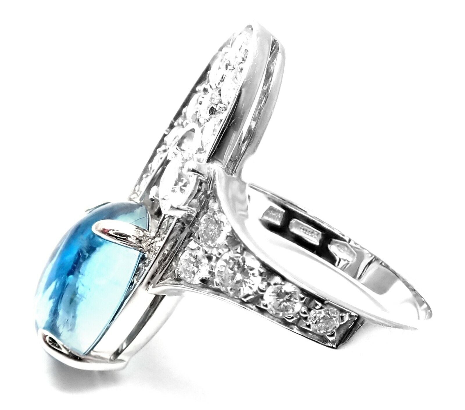Authentic Bvlgari Bulgari Elysia 18k White Gold Diamond Blue Topaz Ring for Women - Luxury Jewelry Gift for Anniversary, Engagement & Special Occasions