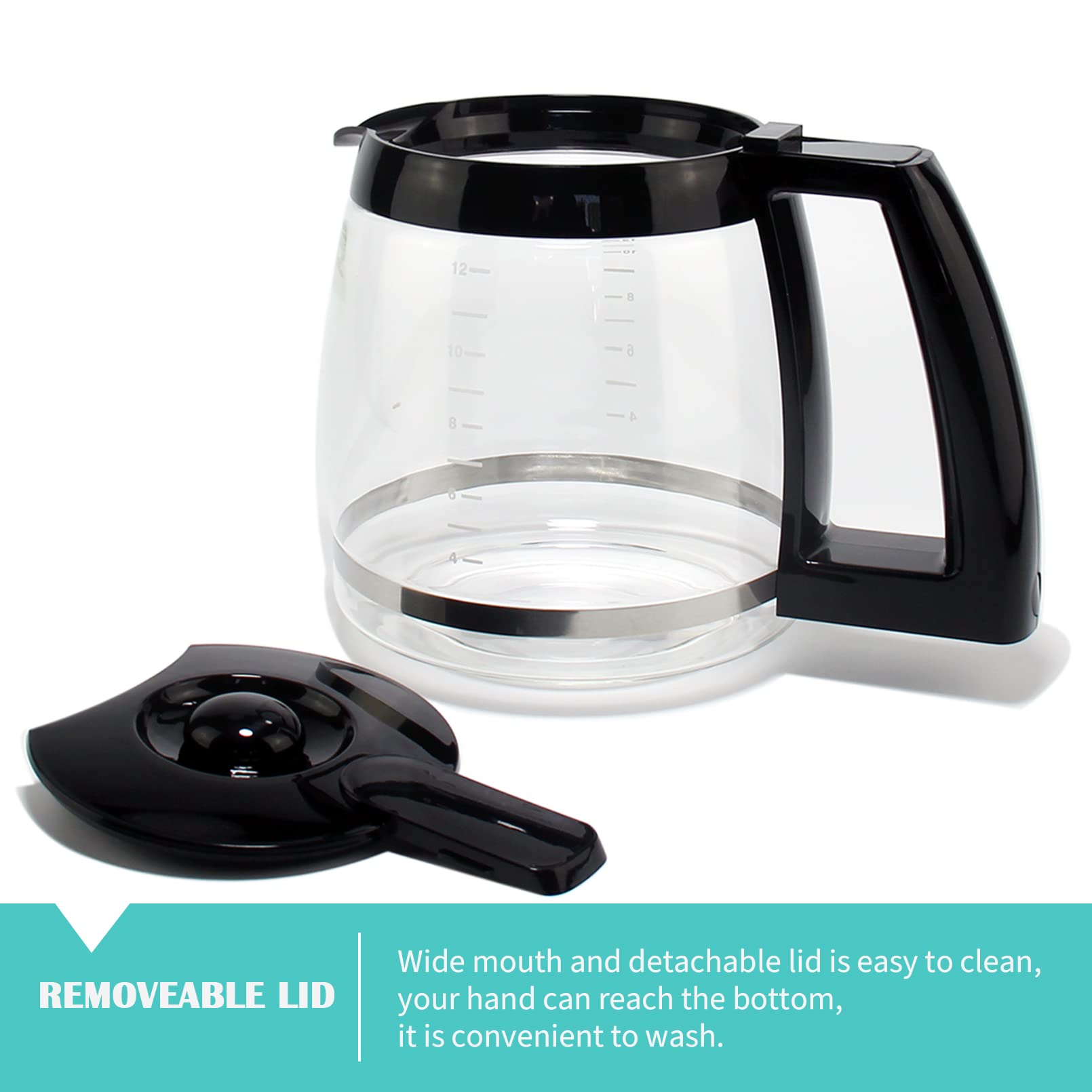 12-Cup Replacement Glass Coffee Carafe for Cuisinart DCC-1200, DCC-1100BK, DCC-2650 & More | Compatible with CHW-12, DGB-550BK Series | Durable Borosilicate Glass Coffee Pot for Home & Office Brewing | Part# DCC-1200PRC