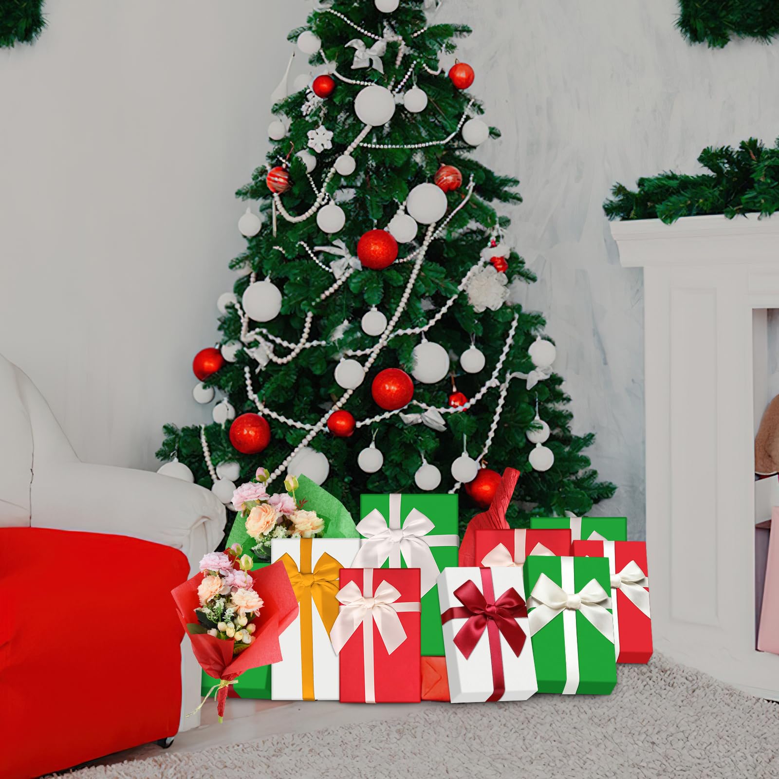 100 Sheets Christmas Tissue Paper - Red, Green & White Holiday Gift Wrapping Paper for Crafts, Bags & Party Decorations | Perfect for Christmas Presents, DIY Projects & Festive Home Decor