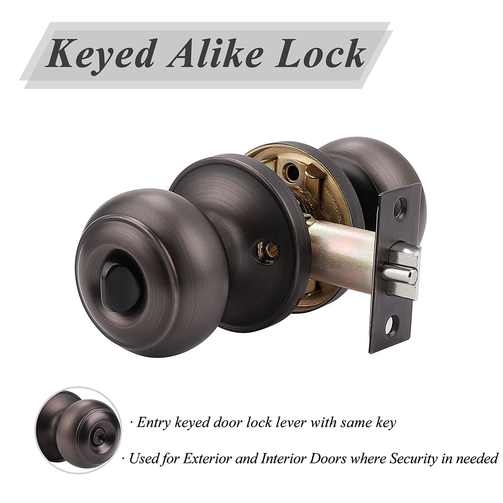 10-Pack Interior & 3-Pack Keyed Entry Door Knob Set in Oil Rubbed Bronze - Hall Closet & Home Security Door Handles for Bedroom, Bathroom & Front Door Installation