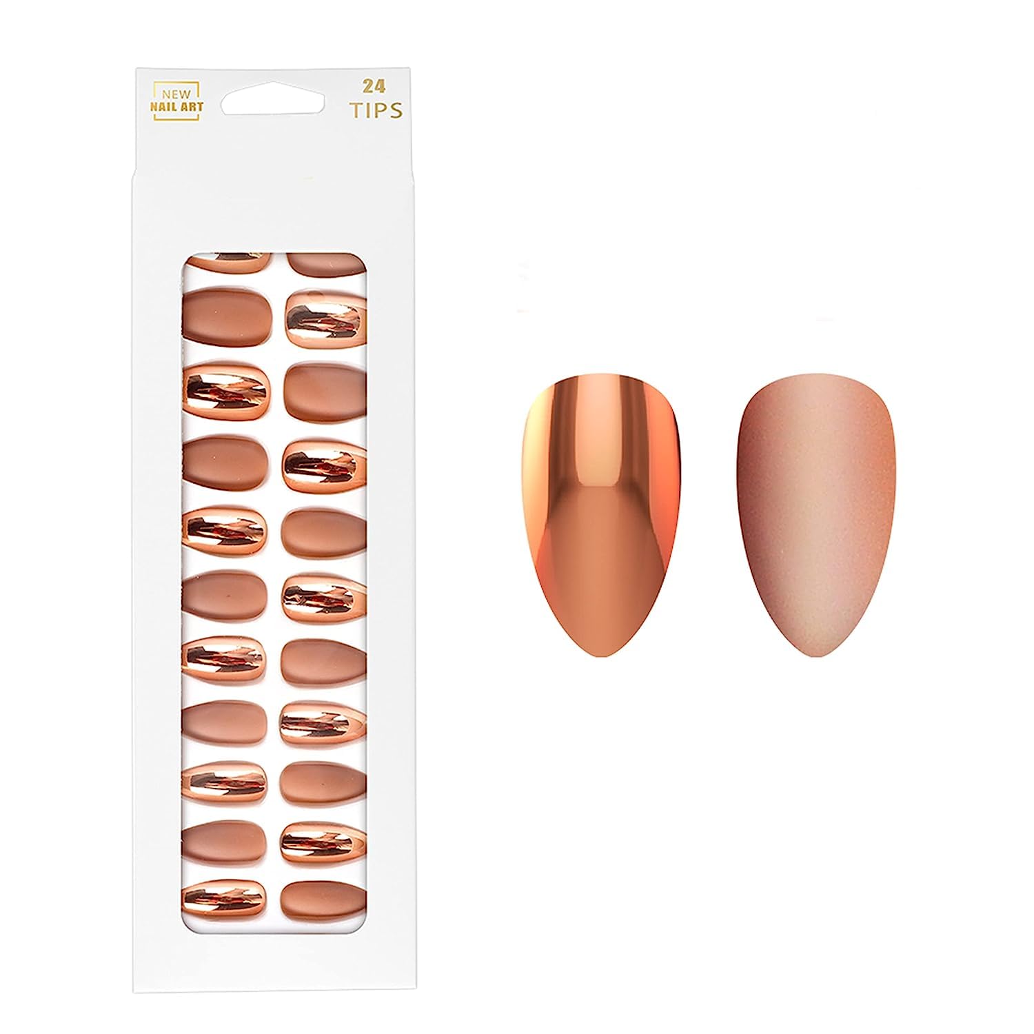 24-Piece Long French Artificial Nails Set with Glue - 12 Matte & 12 Shiny Peach Press-On Nails for Full Nail Extension | Perfect for Parties, Weddings, and Everyday Glam