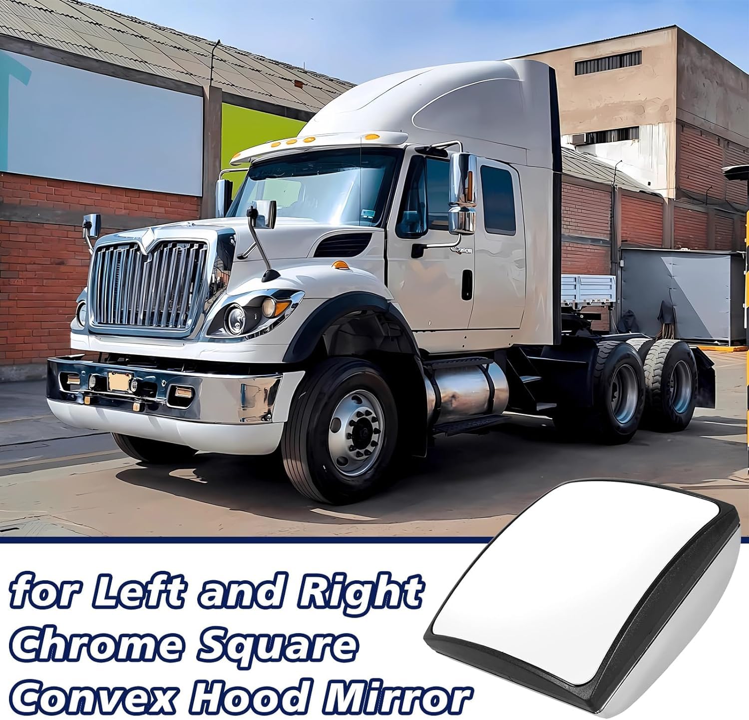 Chrome Square Convex Hood Mirror for International Durastar, Transtar, Prostar & Workstar Trucks - Wide Angle Side Mirror for Enhanced Visibility & Safety - Perfect for Towing, Hauling & Commercial Trucking Operations