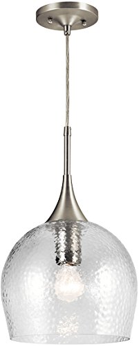 Kichler 43537NI Modern One Light Pendant - Sleek Single Bulb Hanging Fixture for Kitchen Island, Dining Room, or Entryway Lighting