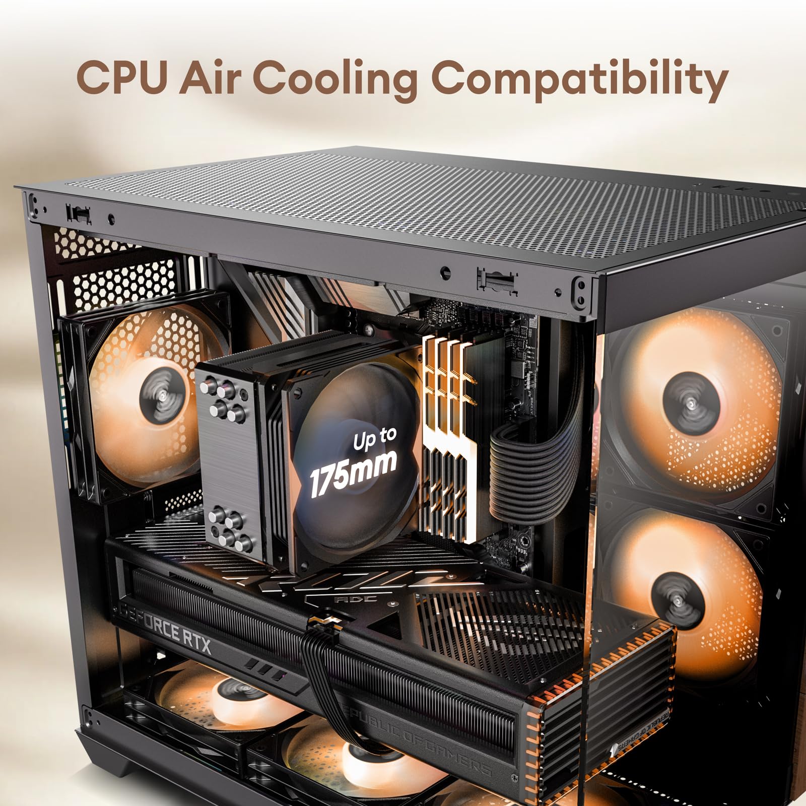 Premium Walnut Wood ATX Mid-Tower PC Case - 4 x 120mm ARGB PWM Fans Pre-Installed, USB Type-C Port, Tempered Glass Side Panel - Black Mirage 6 Gaming Computer Case for Home Office & Streaming Setup