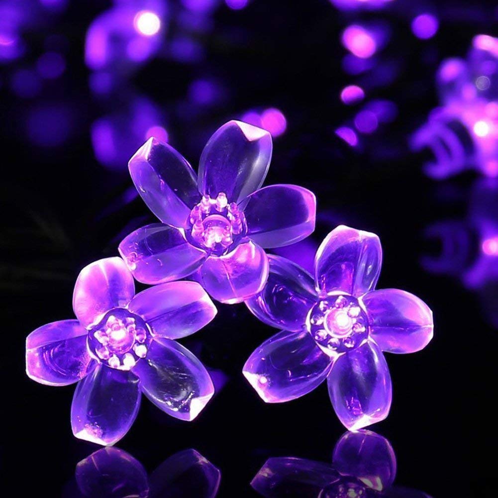 50LED Solar Fairy Lights Outdoor Waterproof - 7m Flower Solar String Lights for Garden, Patio, Lawn, Trees - Romantic Purple Blossom Lighting for Weddings, Parties & Home Decor
