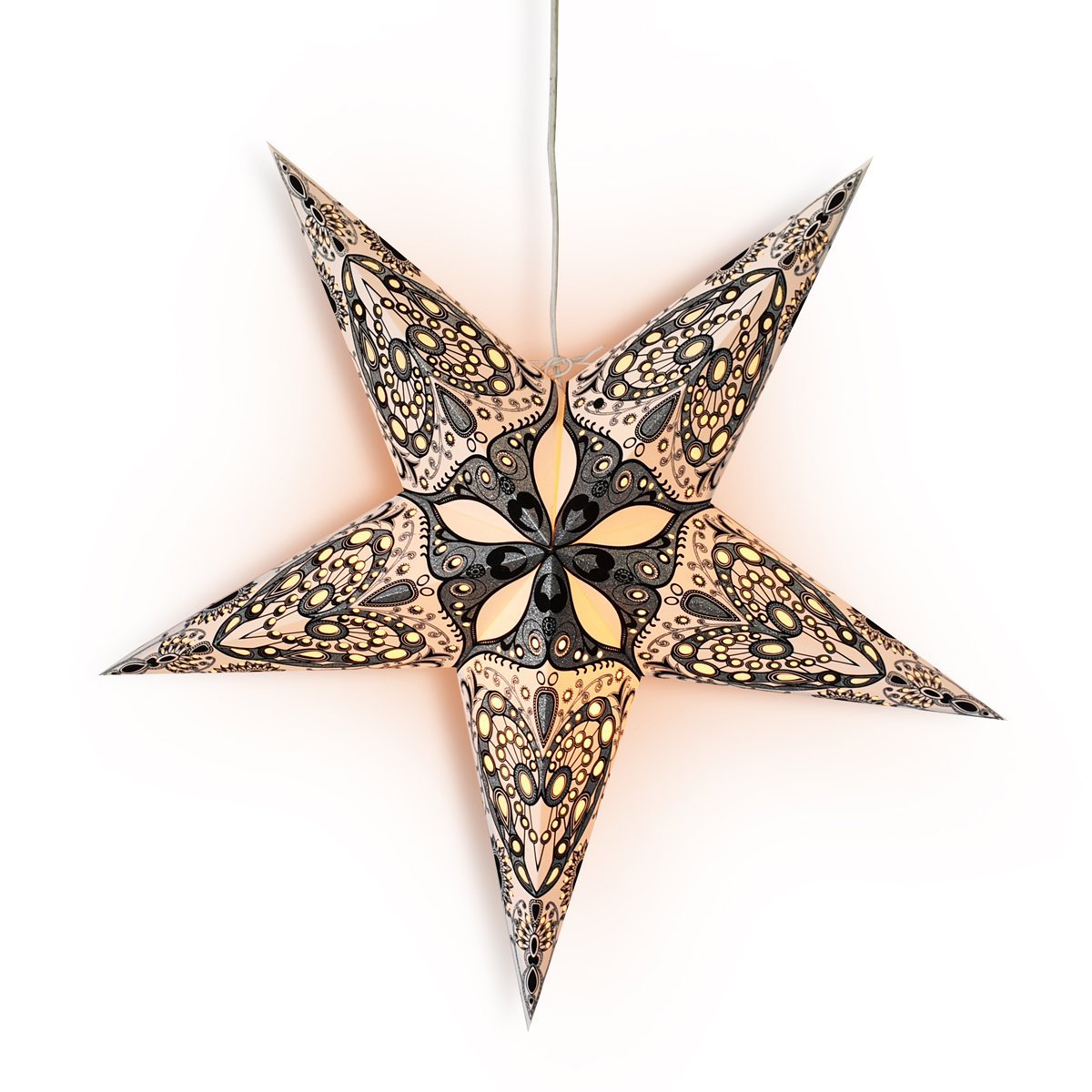 24-Pack White Victoria Glitter Paper Star Lanterns - Elegant Hanging Wedding & Party Decorations for Indoor/Outdoor Events, Baby Showers, Christmas & Home Decor