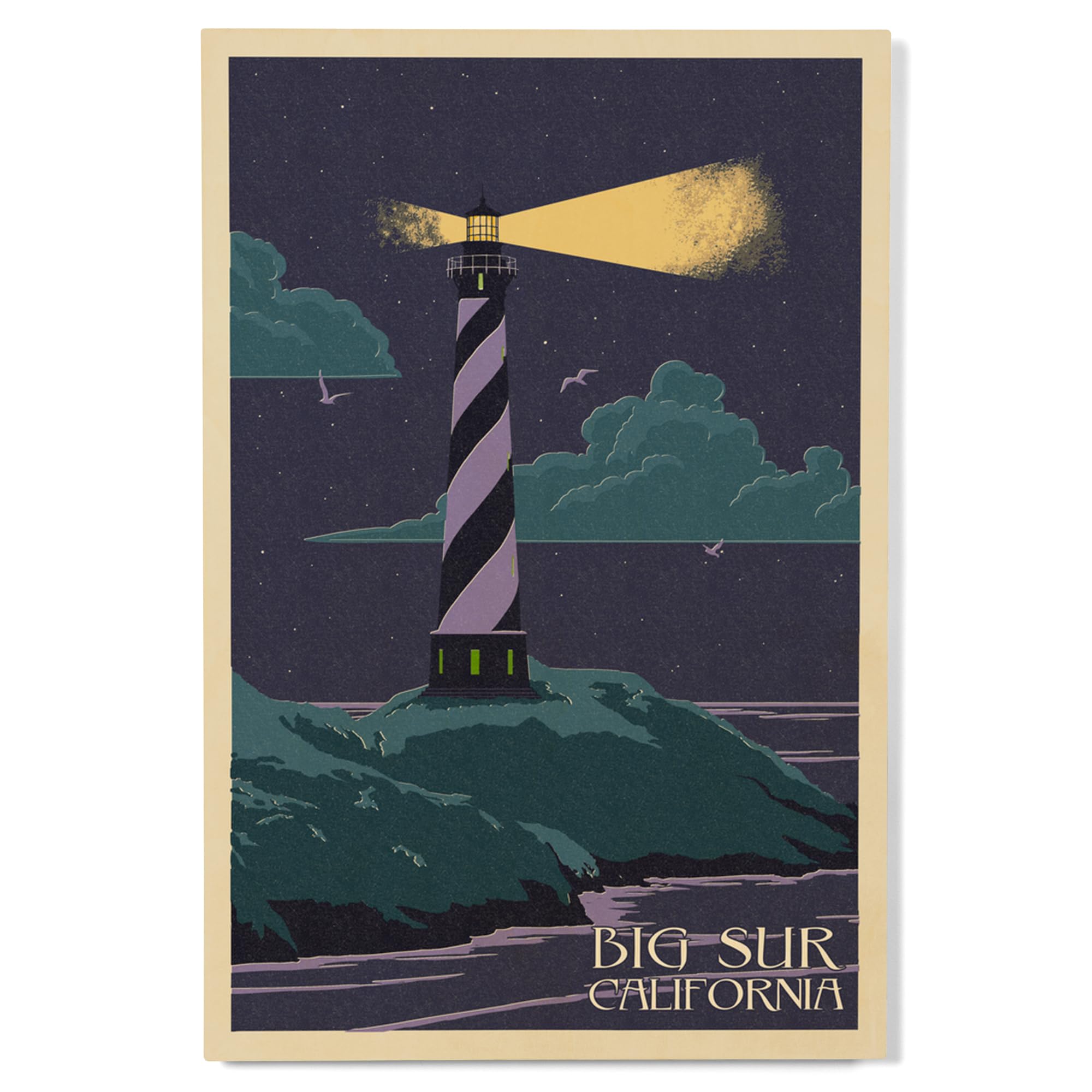 Lantern Press 12x18 Inch Premium Wood Wall Sign - Big Sur California Lighthouse Letter Press Art - Ready to Hang Home & Office Decor for Coastal, Beach House, or Cabin Style