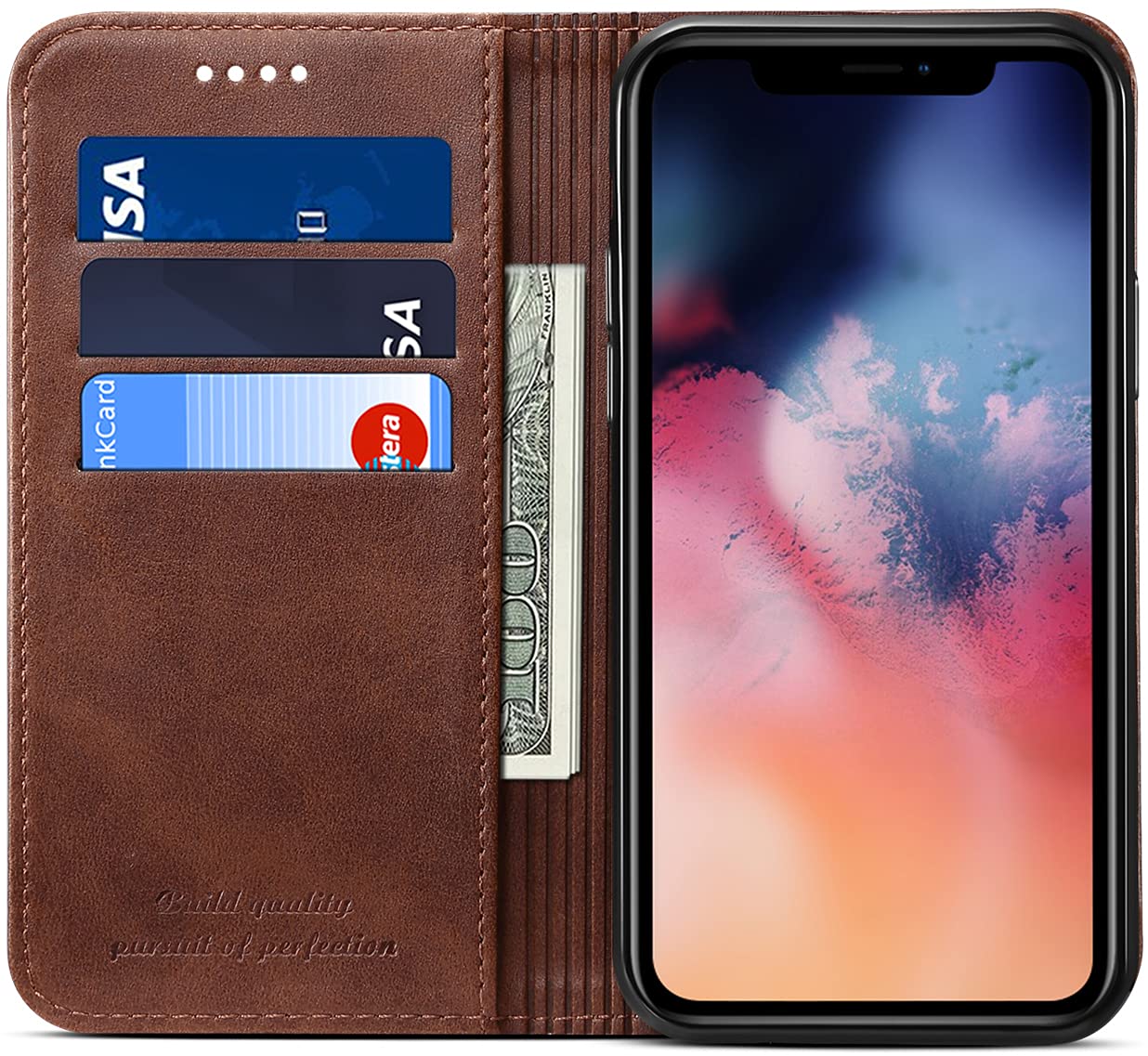 Premium Leather Wallet Case for iPhone 11 Pro Max - RFID Blocking Card Holder, Magnetic Flip Cover with Kickstand | Perfect for Business, Travel & Daily Protection (6.5 Inch)