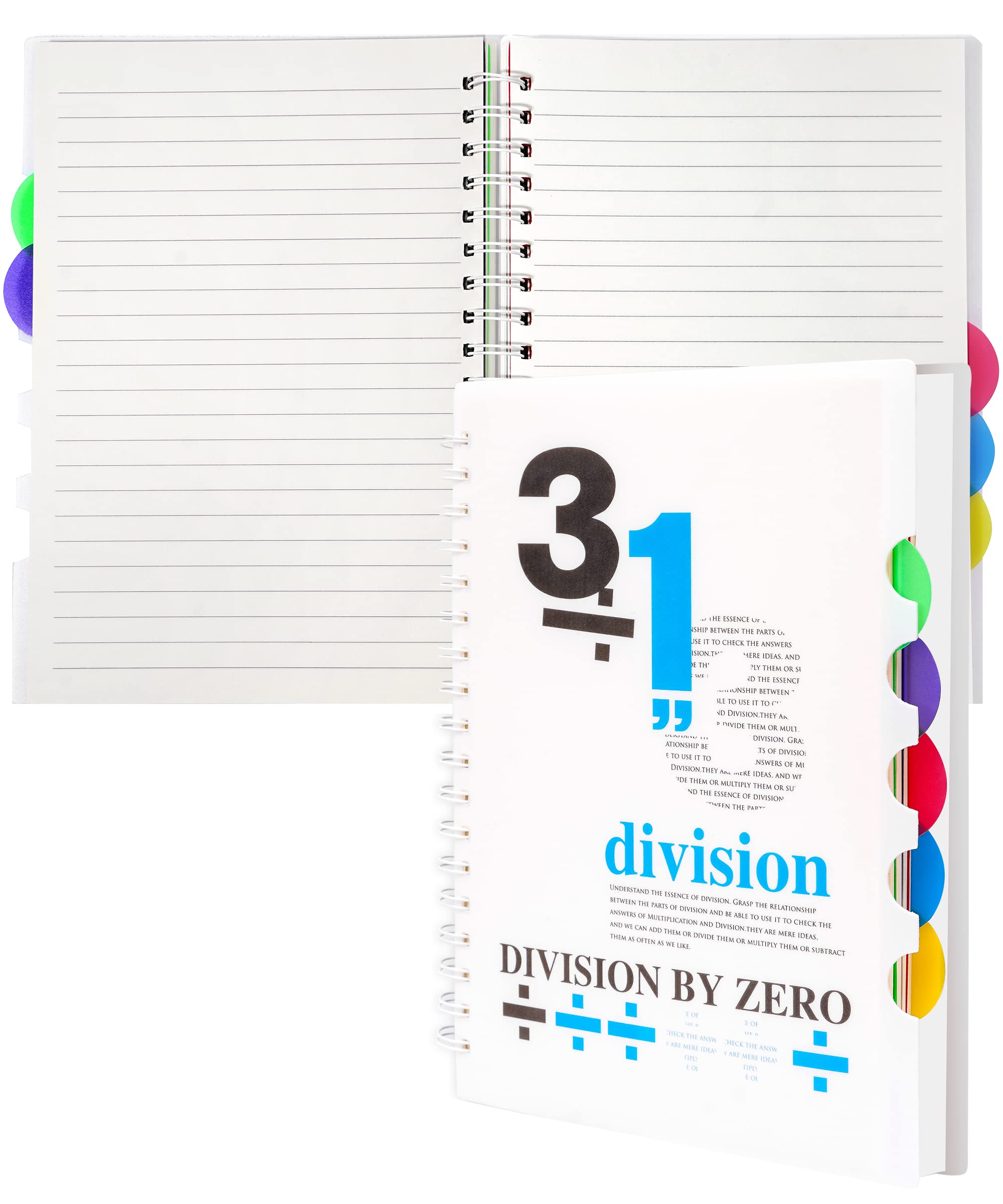 CAGIE 5 Subject Spiral Notebook with Dividers Tabs - 204 Pages Wide Ruled, 7.2