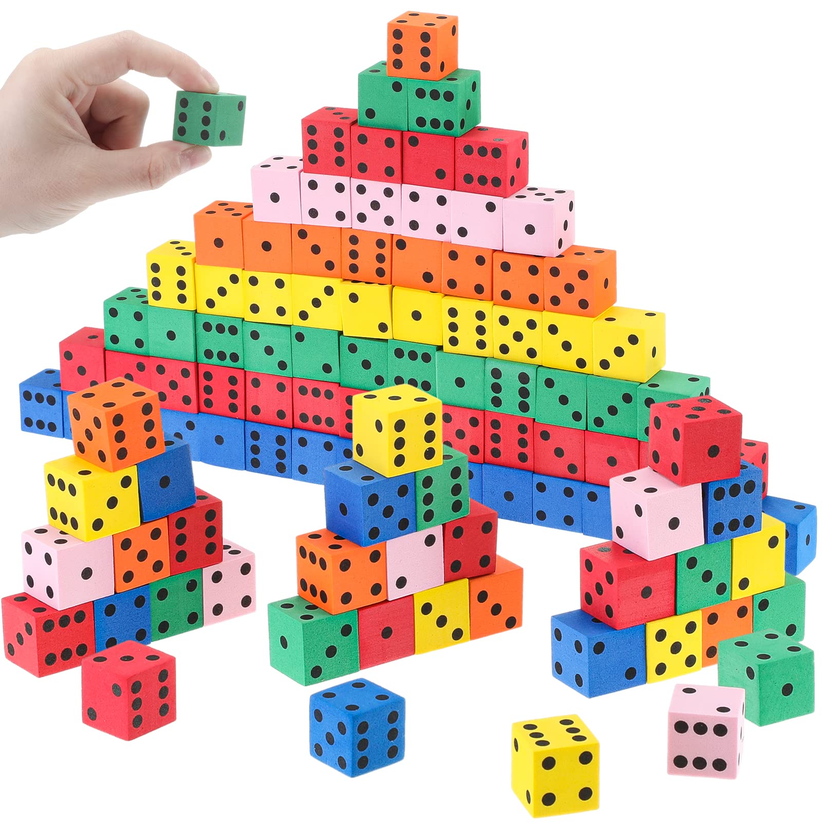 Jenaai 100 Pcs Small Colorful Foam Dice Cubes with Number Dots - 0.79 Inch Multicolor Math Teaching Tools for Classroom, Party Favors, and Educational Games | Perfect for Kids Learning, Board Games, and School Activities