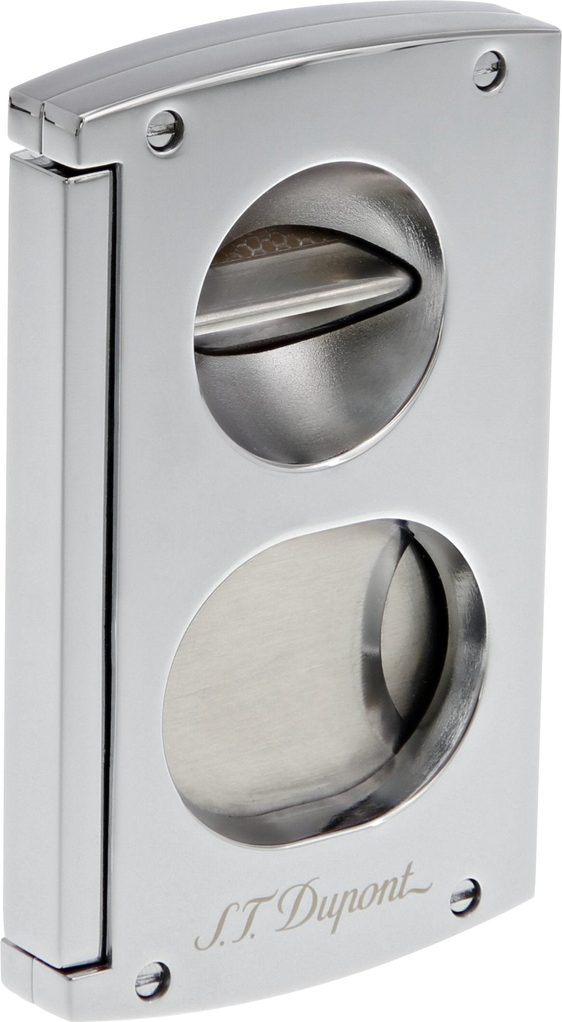 Premium S.T. Dupont Chrome Double Blade & V-Cut Cigar Cutter - Professional Stainless Steel Guillotine Cutter for Perfect Cigar Trimming - Ideal for Cigar Lounges, Home Bars & Gifting